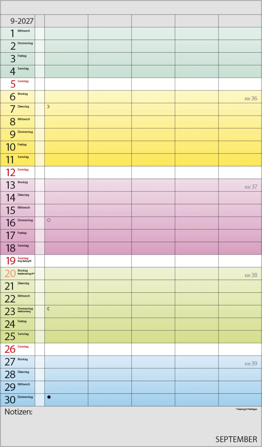 Korsch Kalender Familienplaner 2027 Farbenspiel 27 x 46 cm
