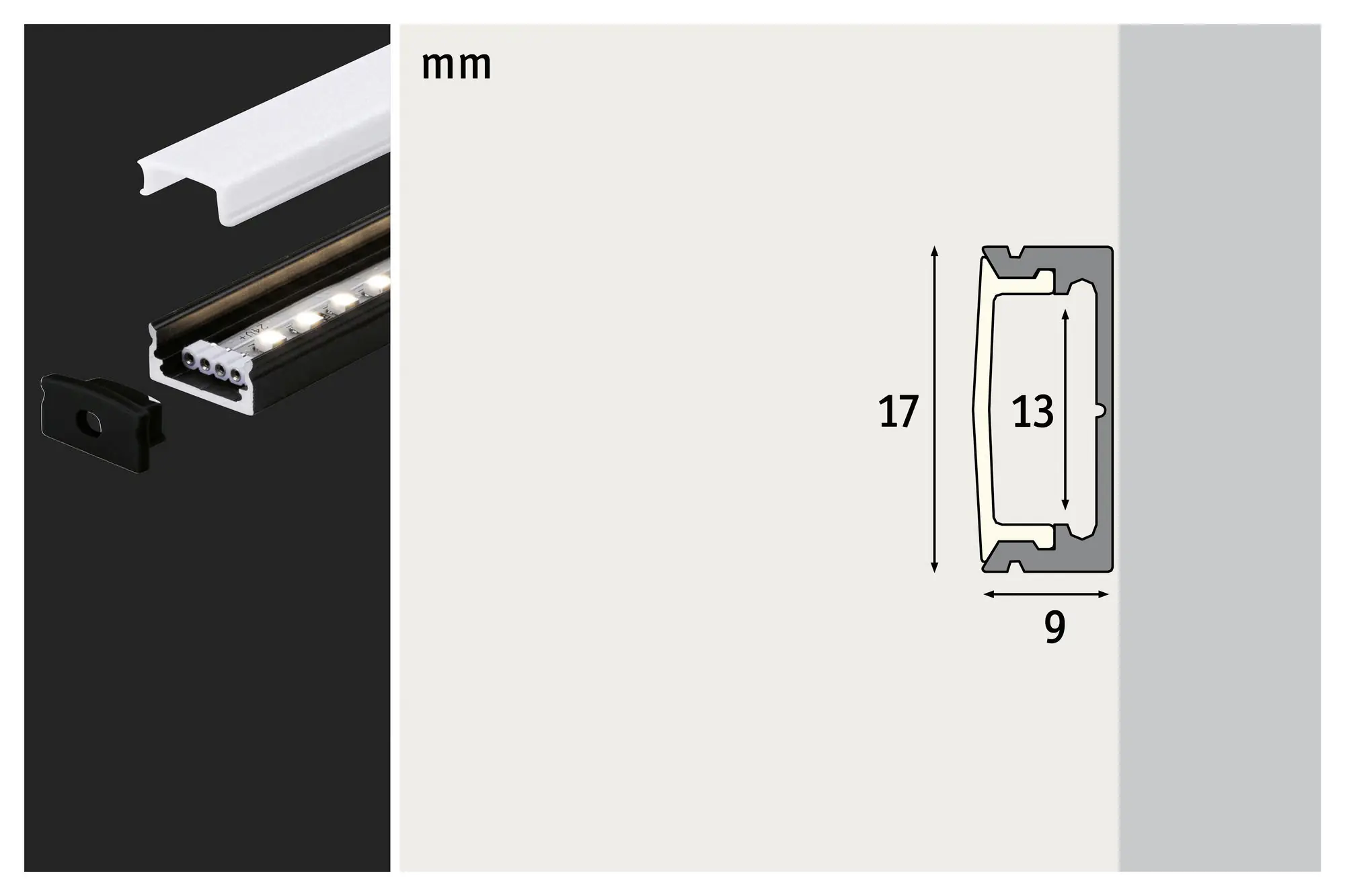 Paulmann LED-Profil für LED-Streifen 1 m mit weißem Diffusor schwarz-weiß