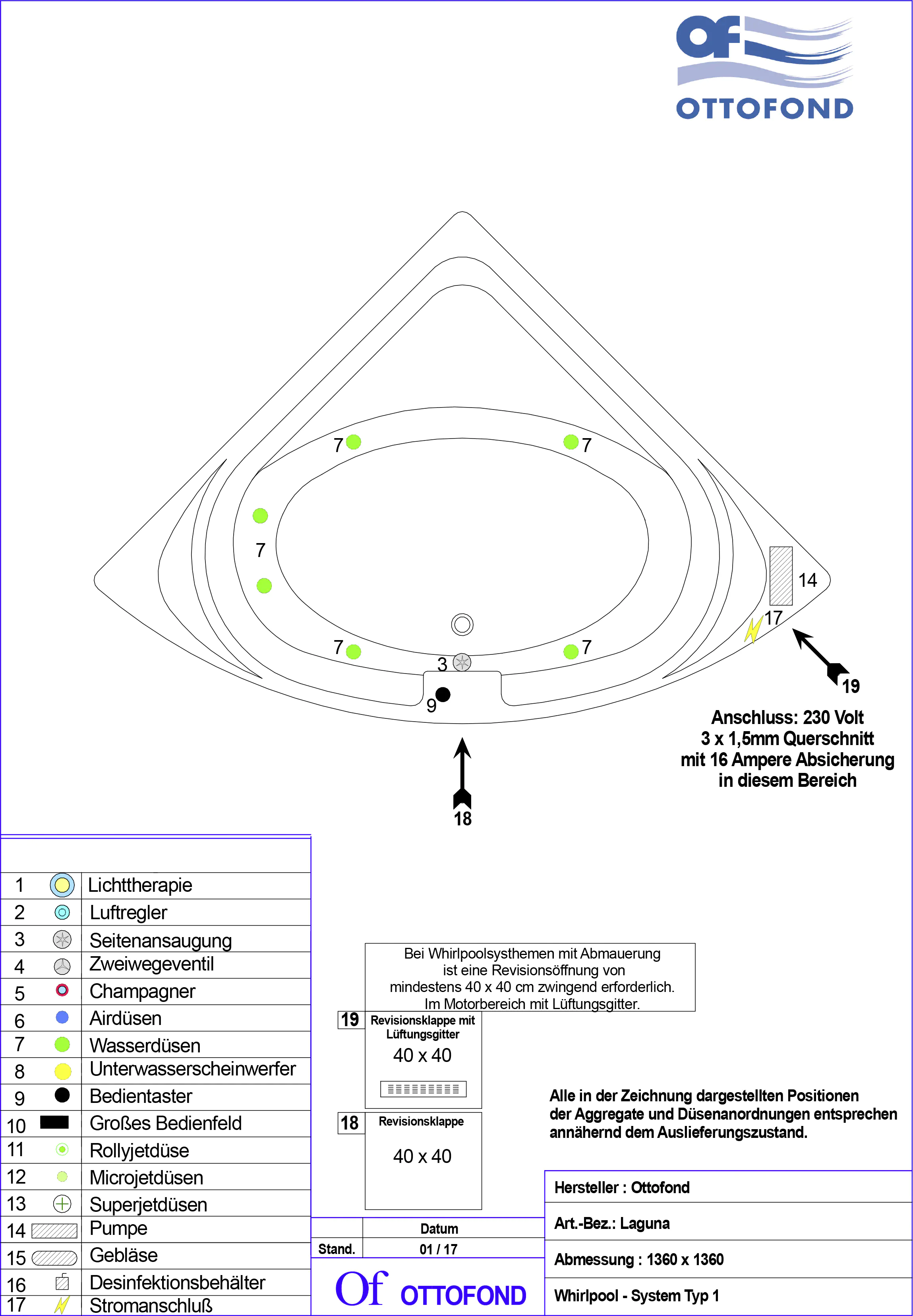 Ottofond Whirlpool-System Laguna 136 cm, Typ 1