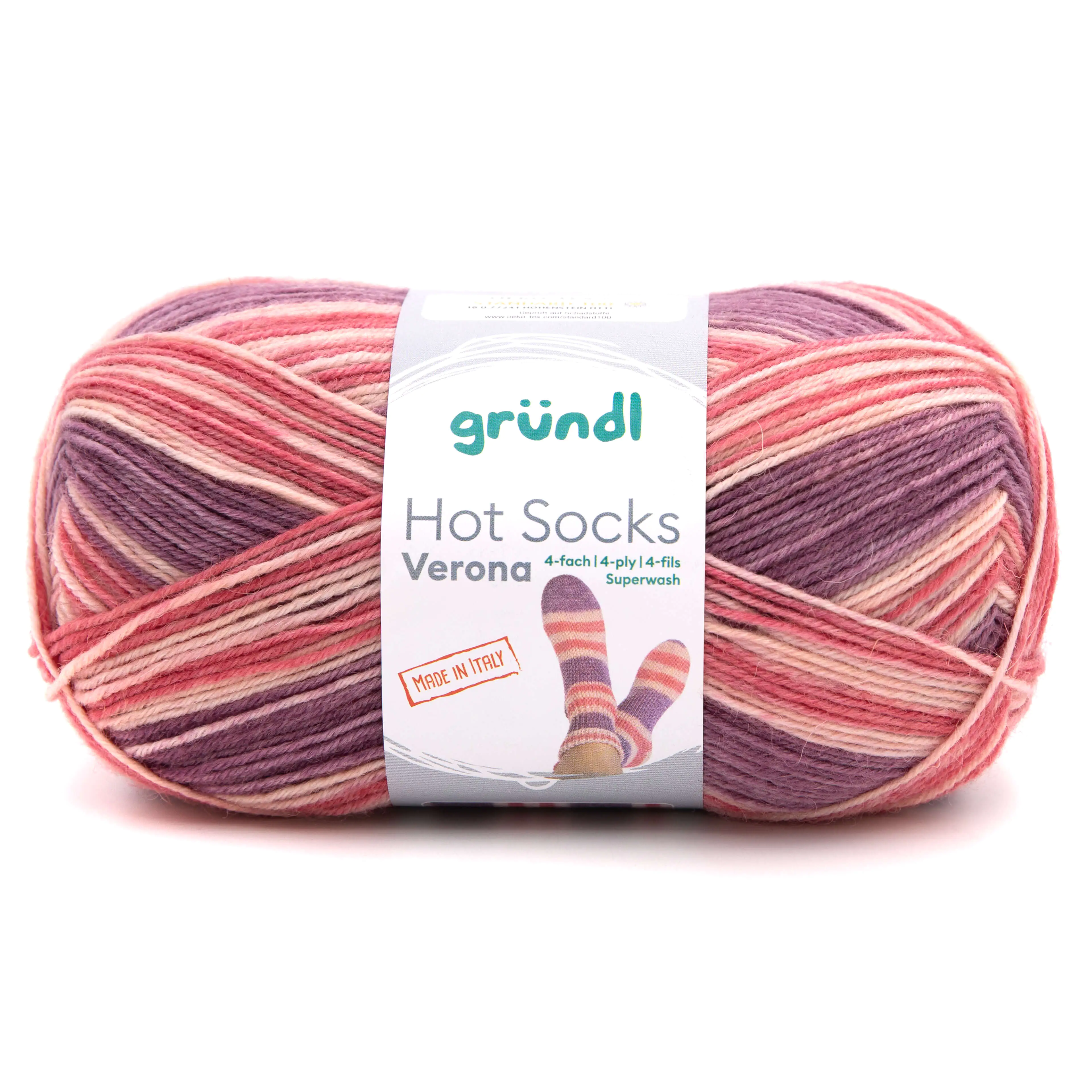 Gründl Sockenwolle Hot Socks Verona 100 g 4-fach violett-azalee-himbeere