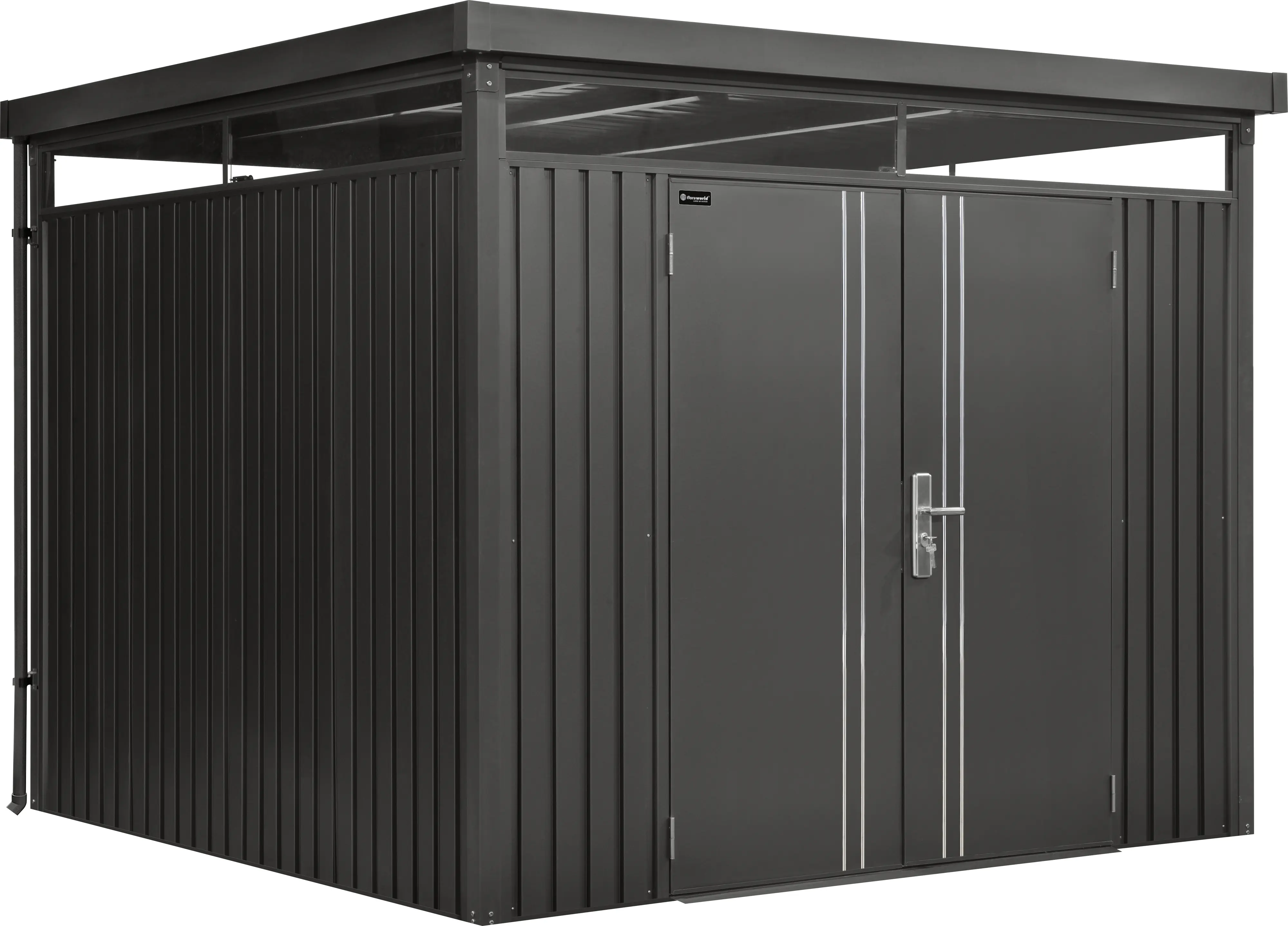 Floraworld Gerätehaus Premium Q7,5 FirstLine schwarz-mettalic 274 x 274 x 218 cm