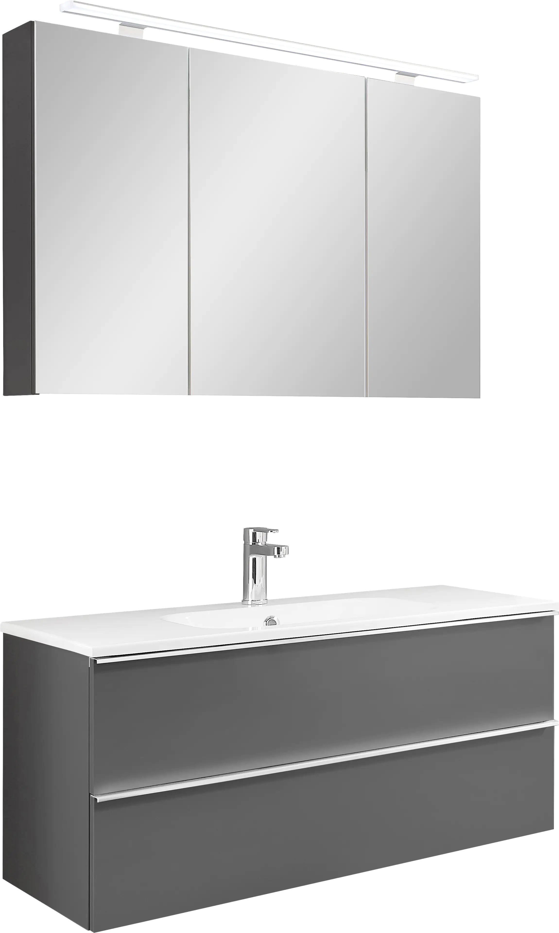 Primaster Bad-Set Düsseldorf grau 101 cm LED-Leuchten, Mineralgusswaschtisch