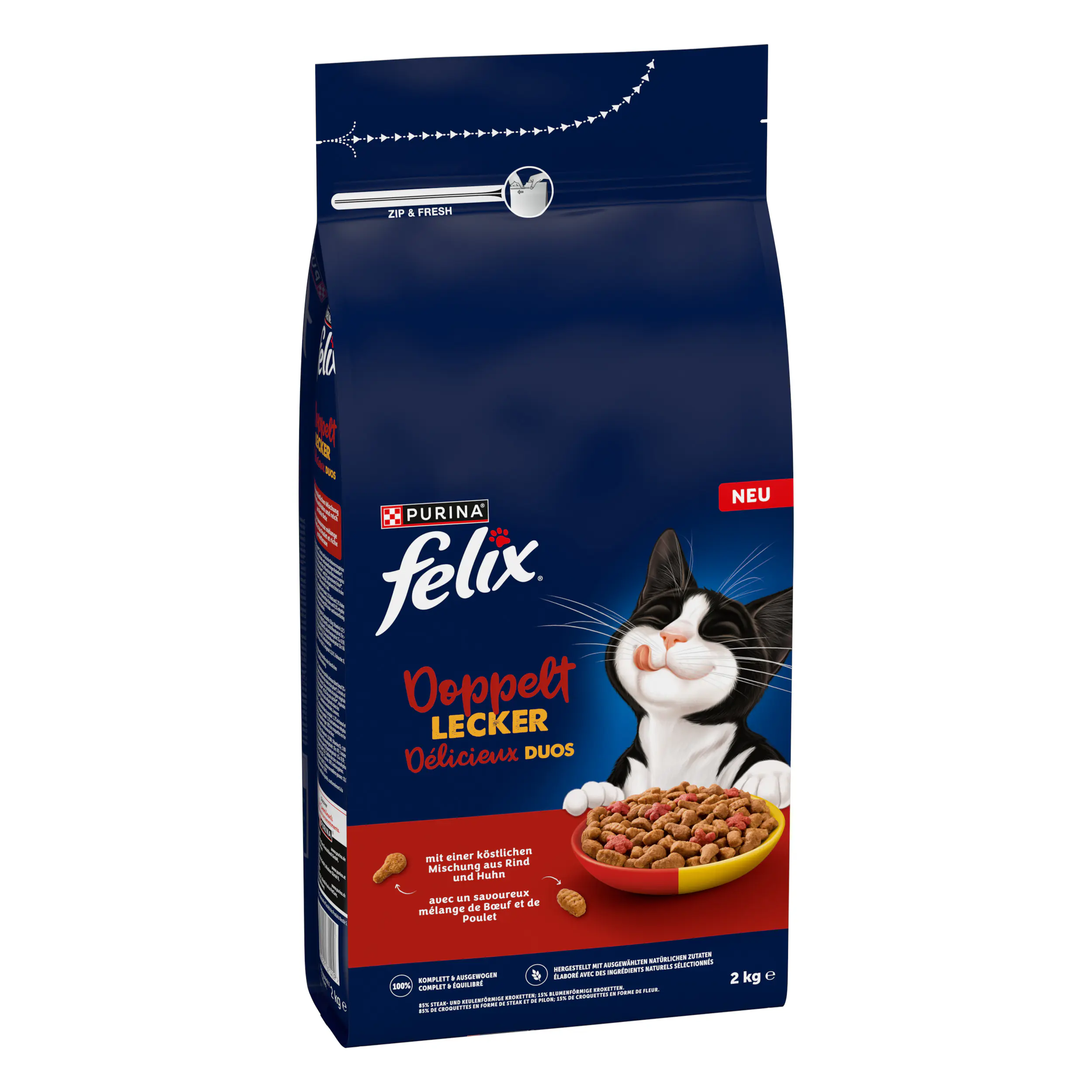 Felix Doppelt Lecker Katzentrockenfutter Adult 2 kg Rind & Huhn mit Rote Beete