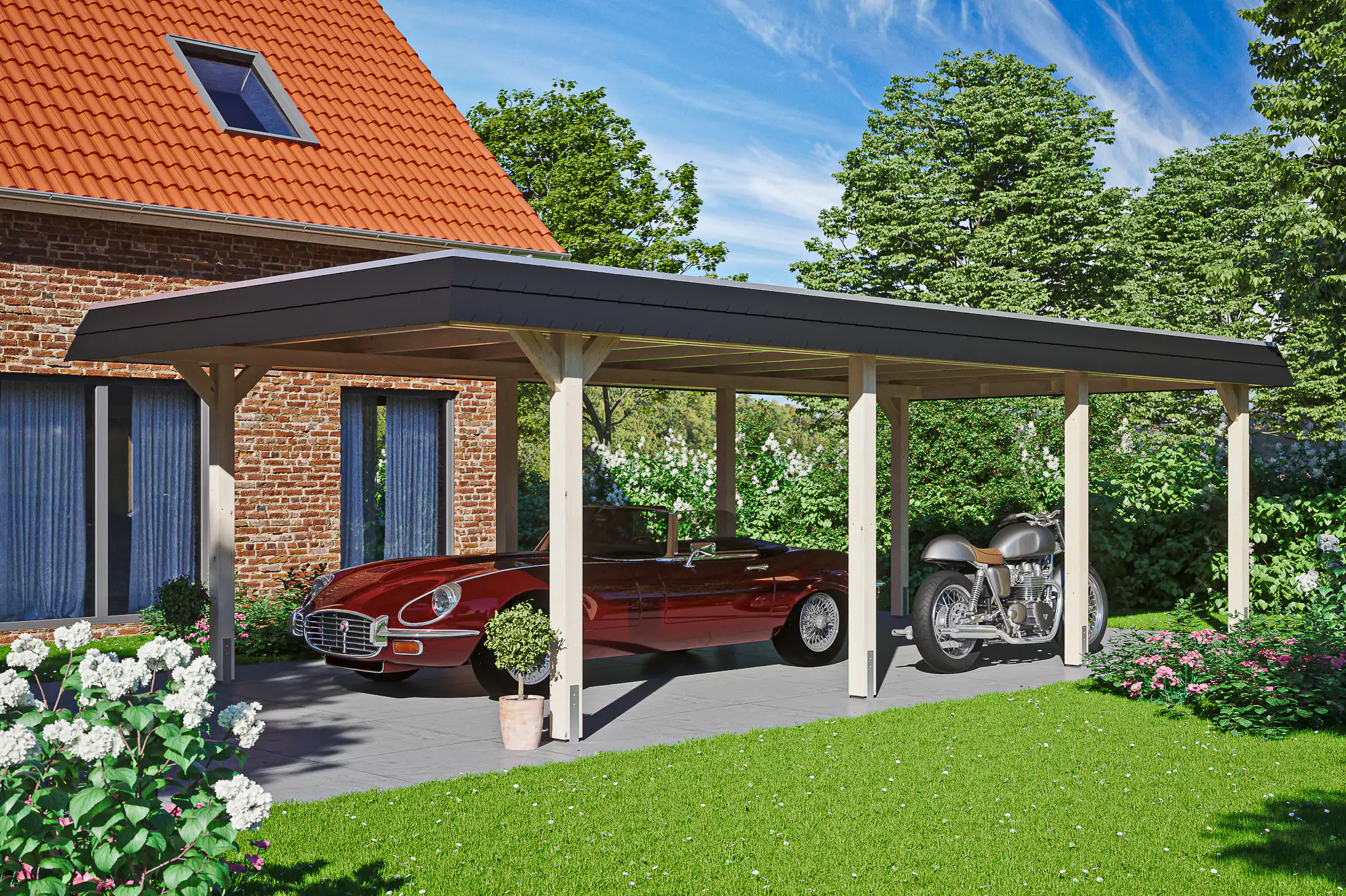 4018211023929 SKAN HOLZ Carport Wendland 409 x 870 cm mit Aluminiumdach, schwarze Blende