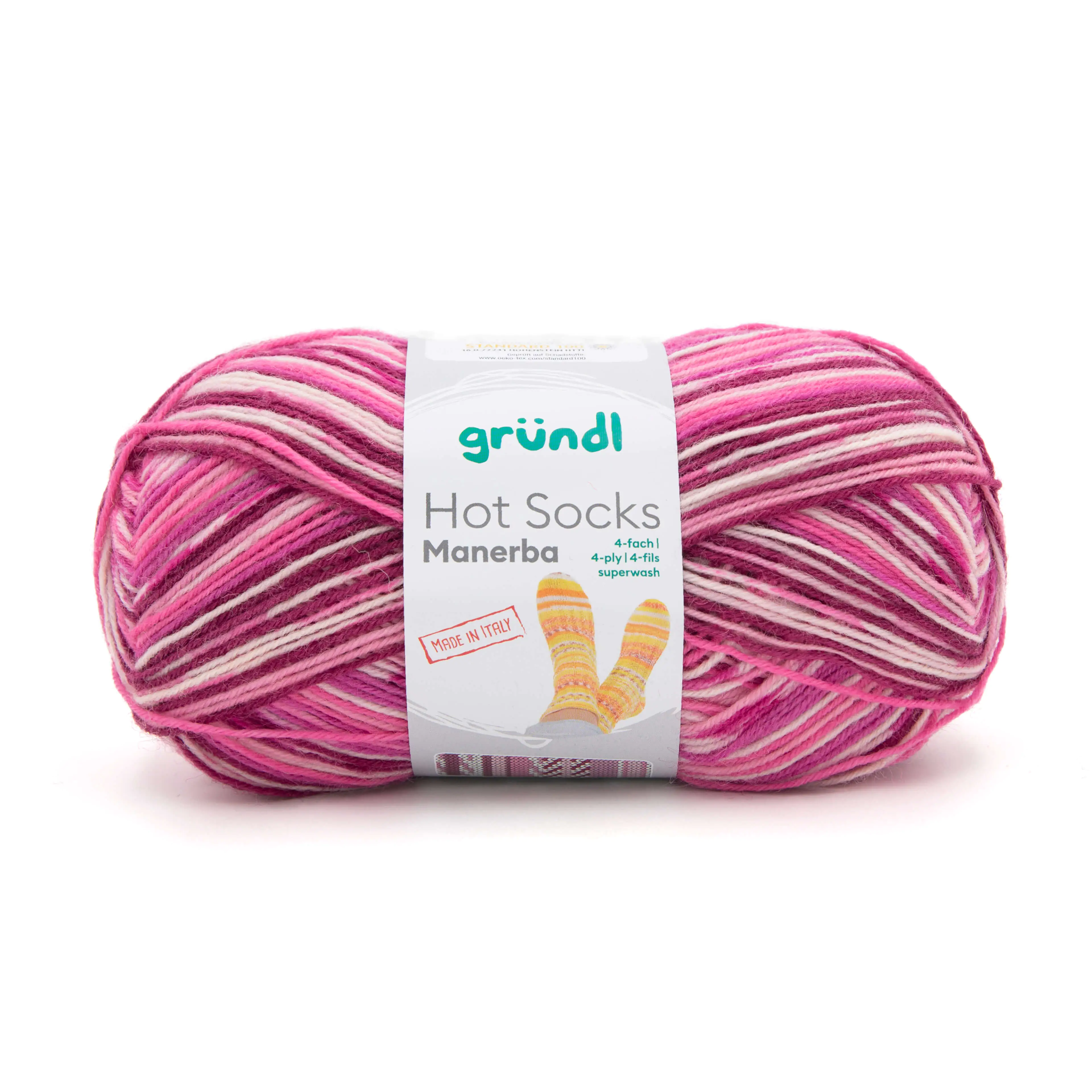 Gründl Wolle Hot Socks Manerba 4-fach 100 g pink-bordeaux-flamingo-natur