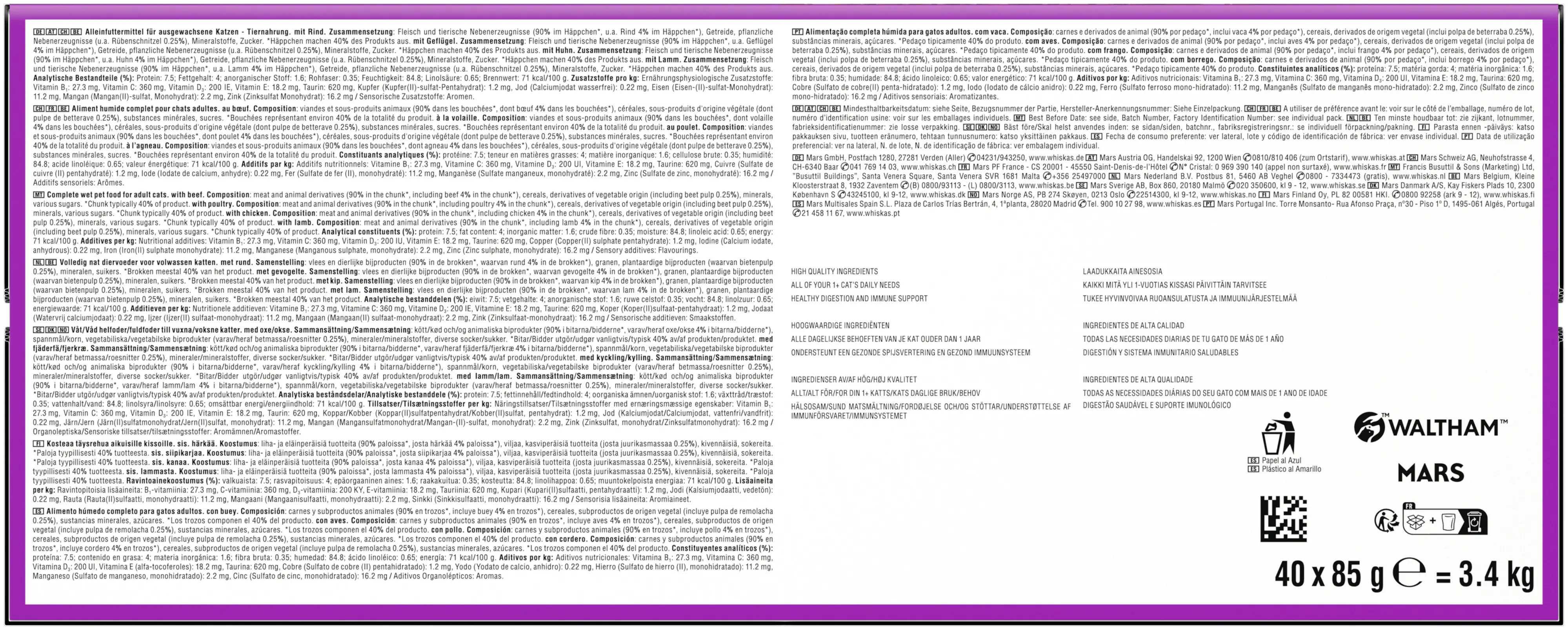 Whiskas Klassische Auswahl Katzennassfutter Adult 40 x 85 g Geflügel in Sauce