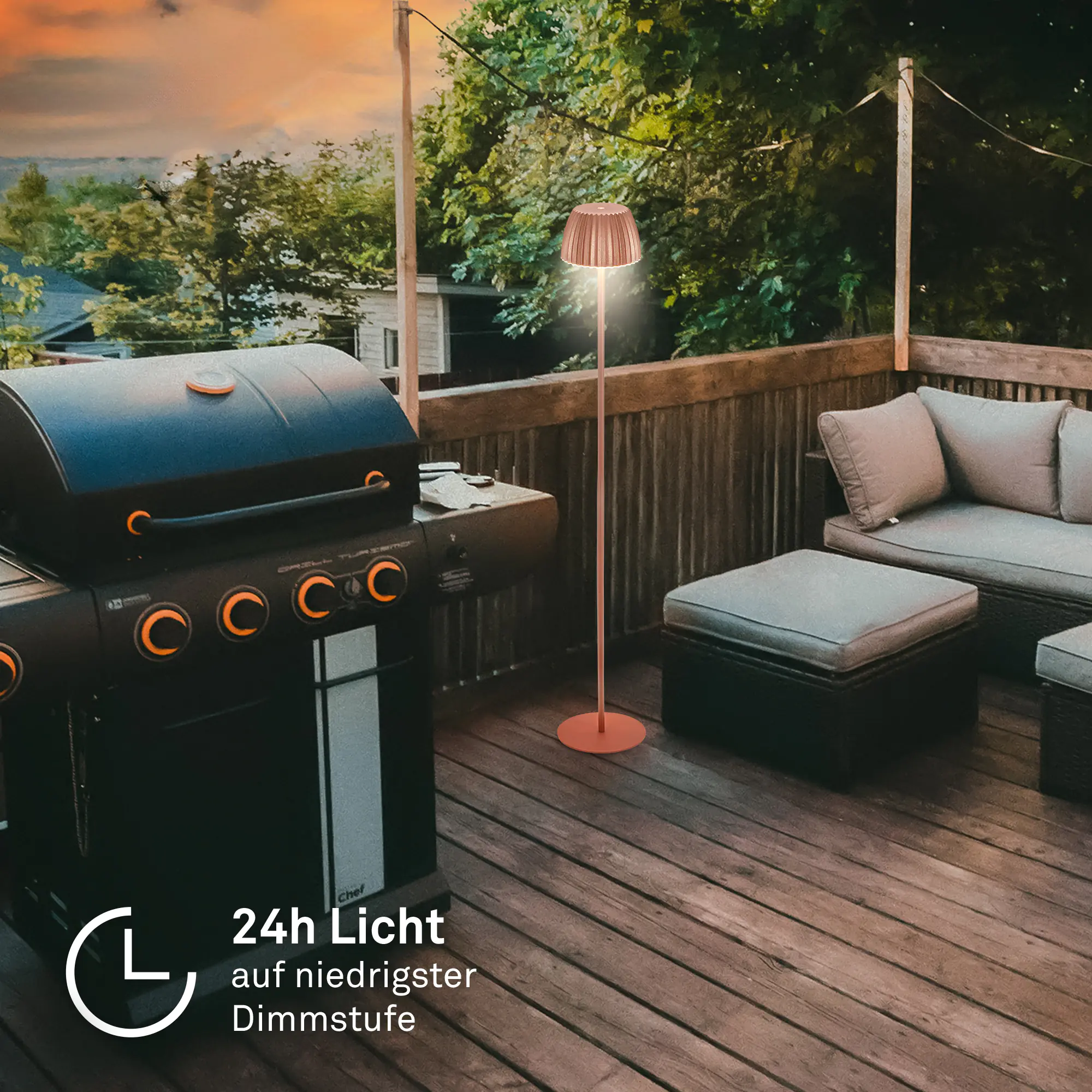 Briloner LED-Stehleuchte Riffle mit Akku kupfer dimmbar
