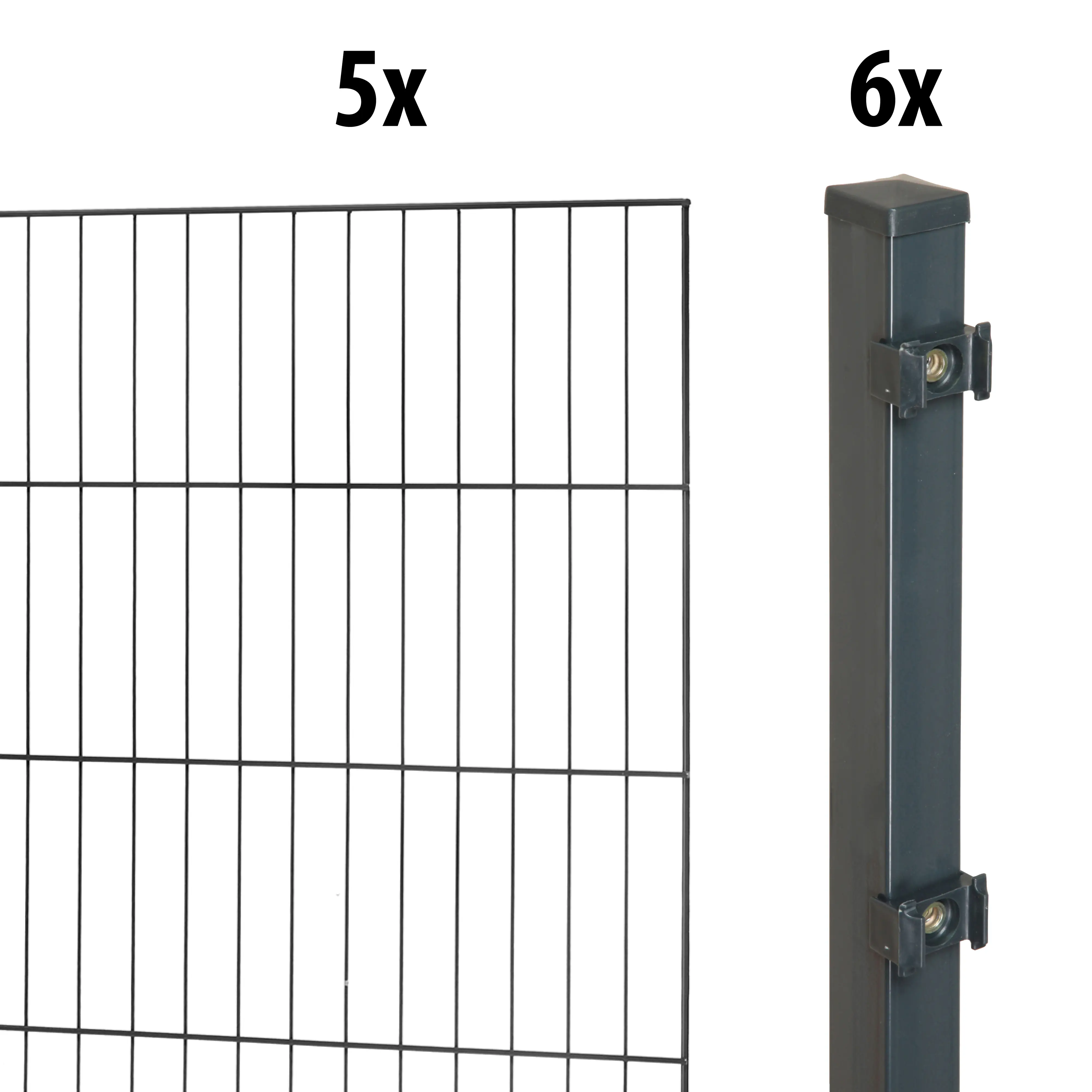 Floraworld Einstabmatten-Zaun Set Classic 10 m 200 x 100 cm inkl. 6 Pfosten 150 x 4 cm anthrazit