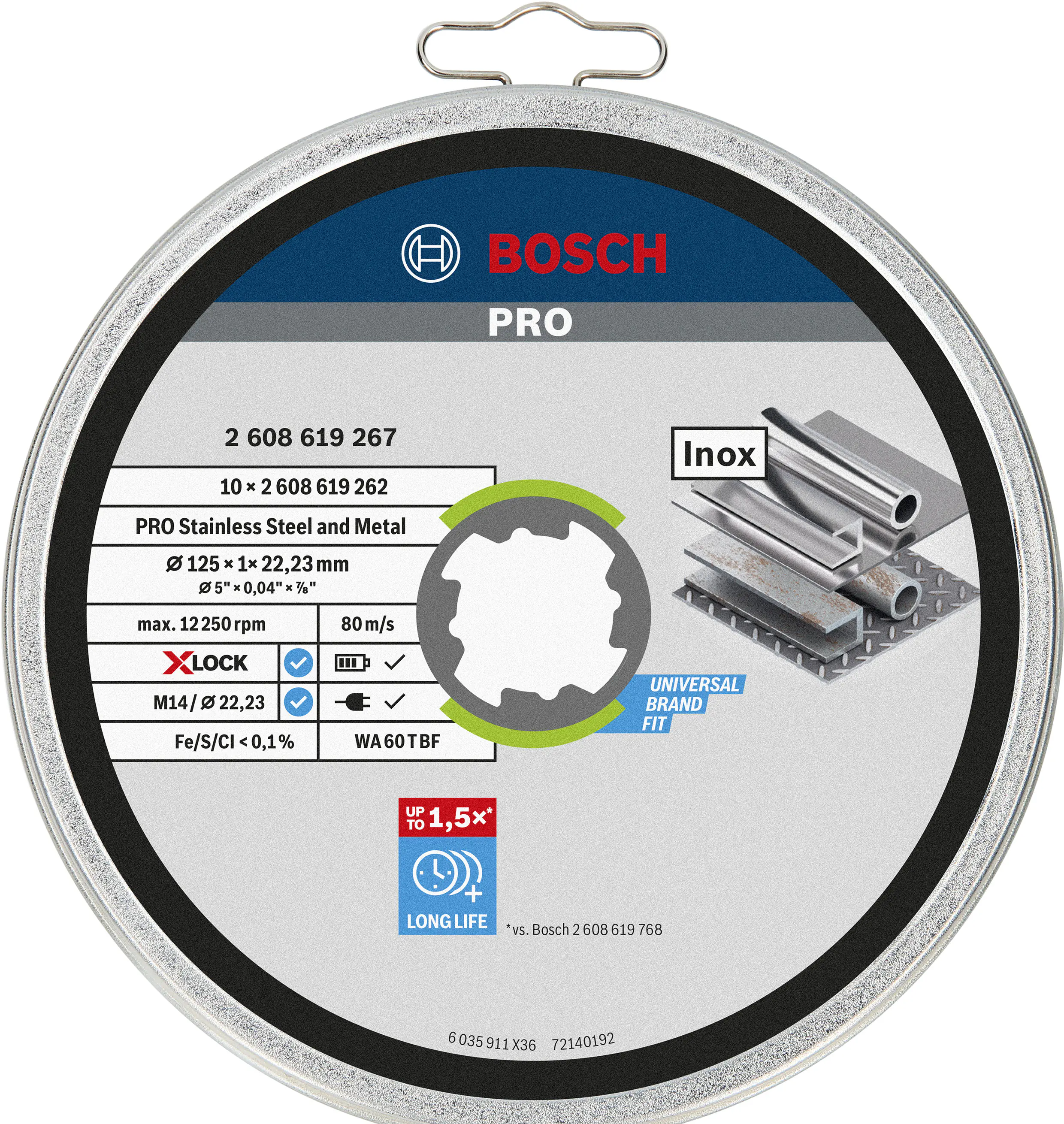 Bosch PRO X-Lock Trennscheibe Stainless Steel and Metal 125 x 22,23 x 1 mm gerade 10-teilig Bosch PRO X-Lock Trennscheibe Stainless Steel and Metal 125 x 22,23 x 1 mm gerade 10-teilig