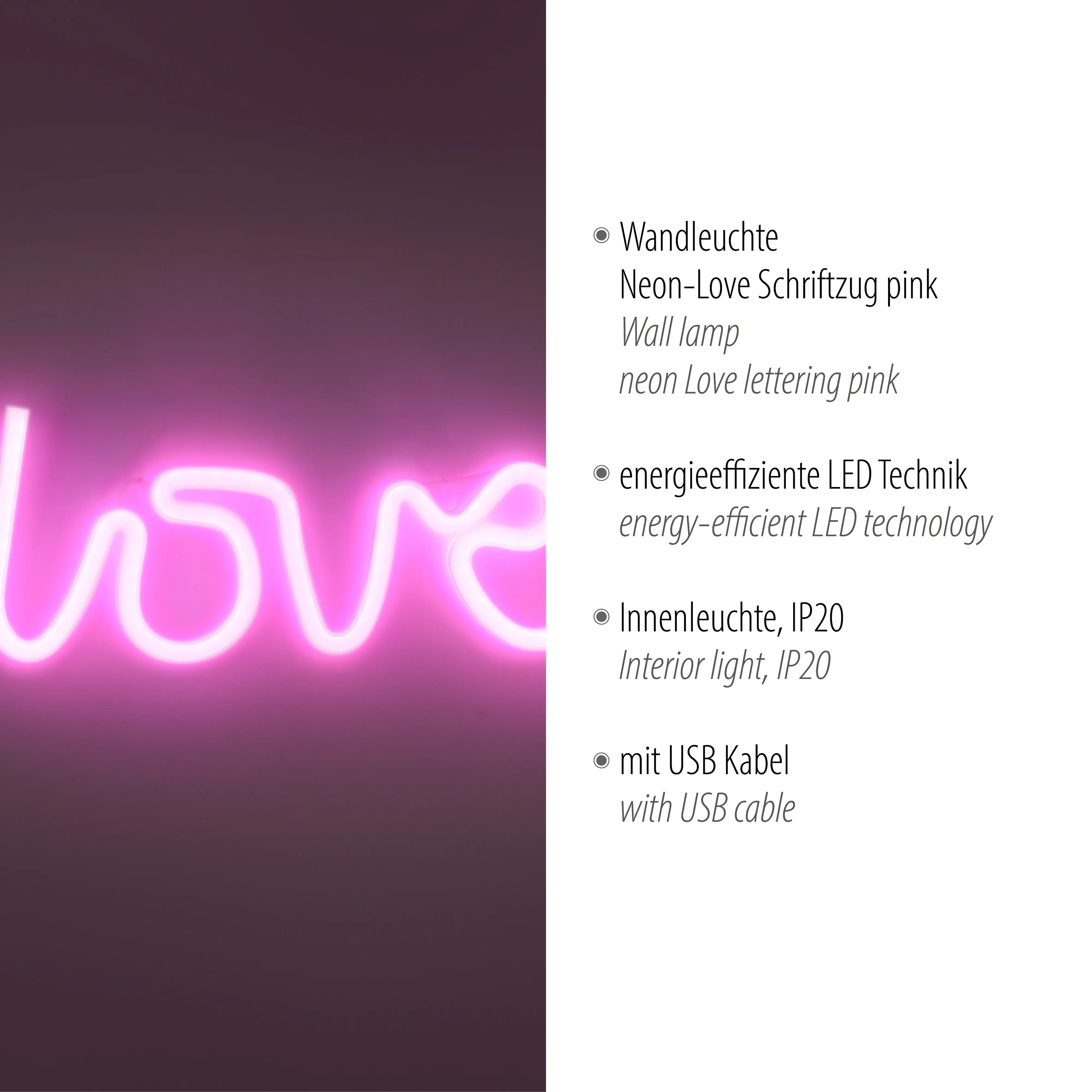 Just light LED Dekoleuchte Love 12,5 x 2 x 34,5 cm Just light LED Dekoleuchte Love 12,5 x 2 x 34,5 cm