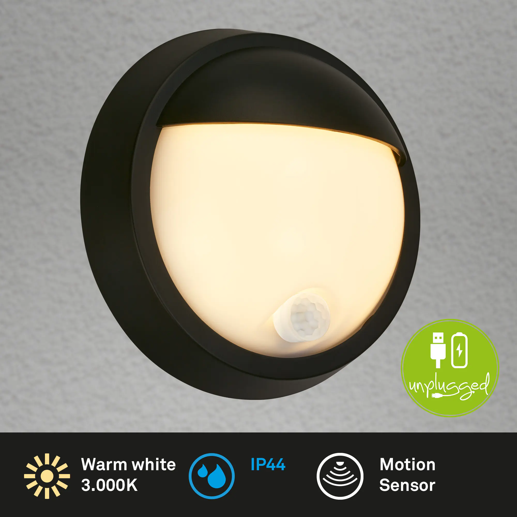 Briloner LED Außenwandleuchte Puni Akku 4W schwarz Sensor warmweiß Briloner LED Außenwandleuchte Puni Akku 4W schwarz Sensor warmweiß