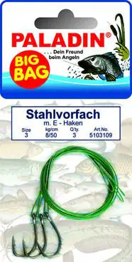 Paladin Stahlvorfach Einzelhaken Gr. 1 Tragkraft 10 kg Länge 50cm 3 Stück
