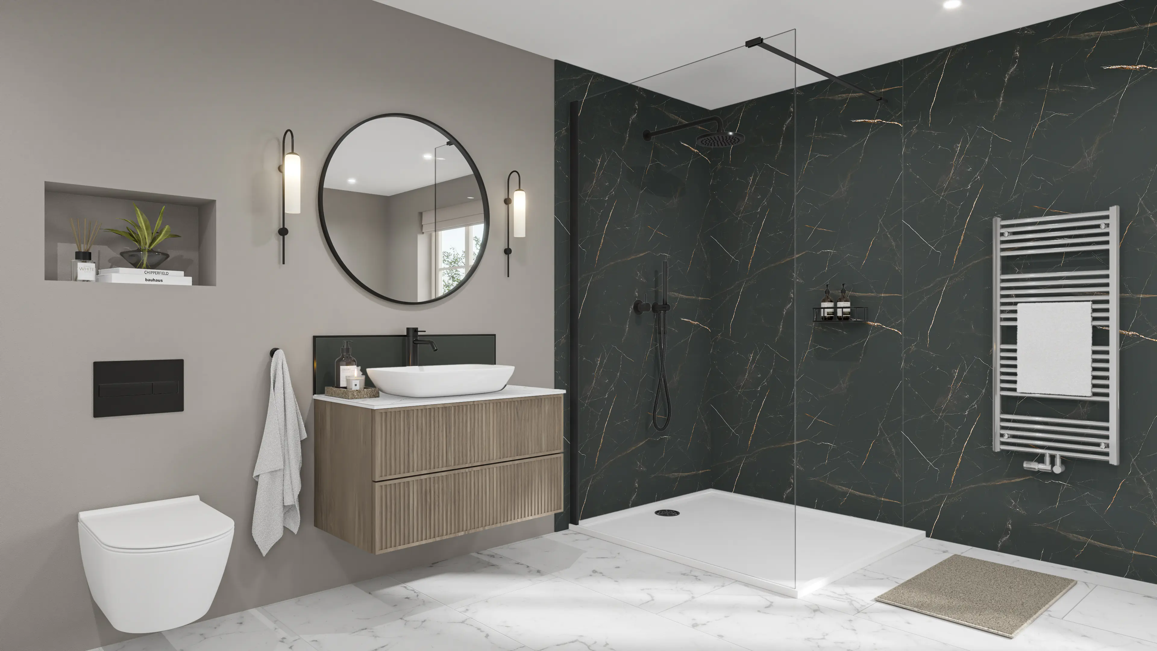 Wetwall Elite Wandpaneel  Marbre Celeste 120 x 242 cm mit abgerundeter Abschlusskante