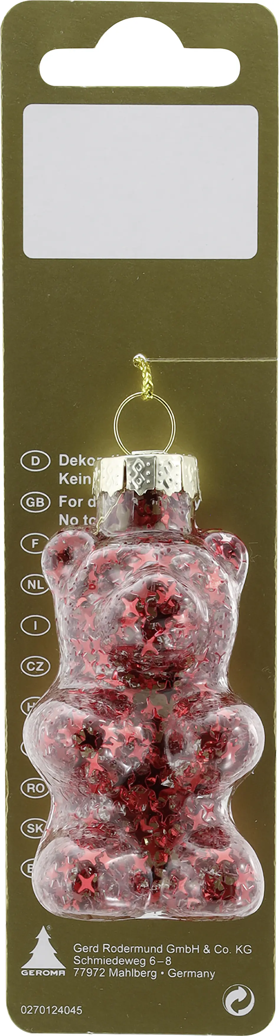 Weihnachtsanhänger Bärchen aus Glas 8 cm rot 1 Stück