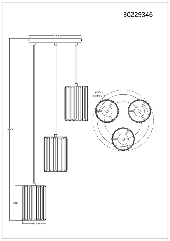 Globo Hängeleuchte Run 3 Ø 35 x 120 cm holzoptik