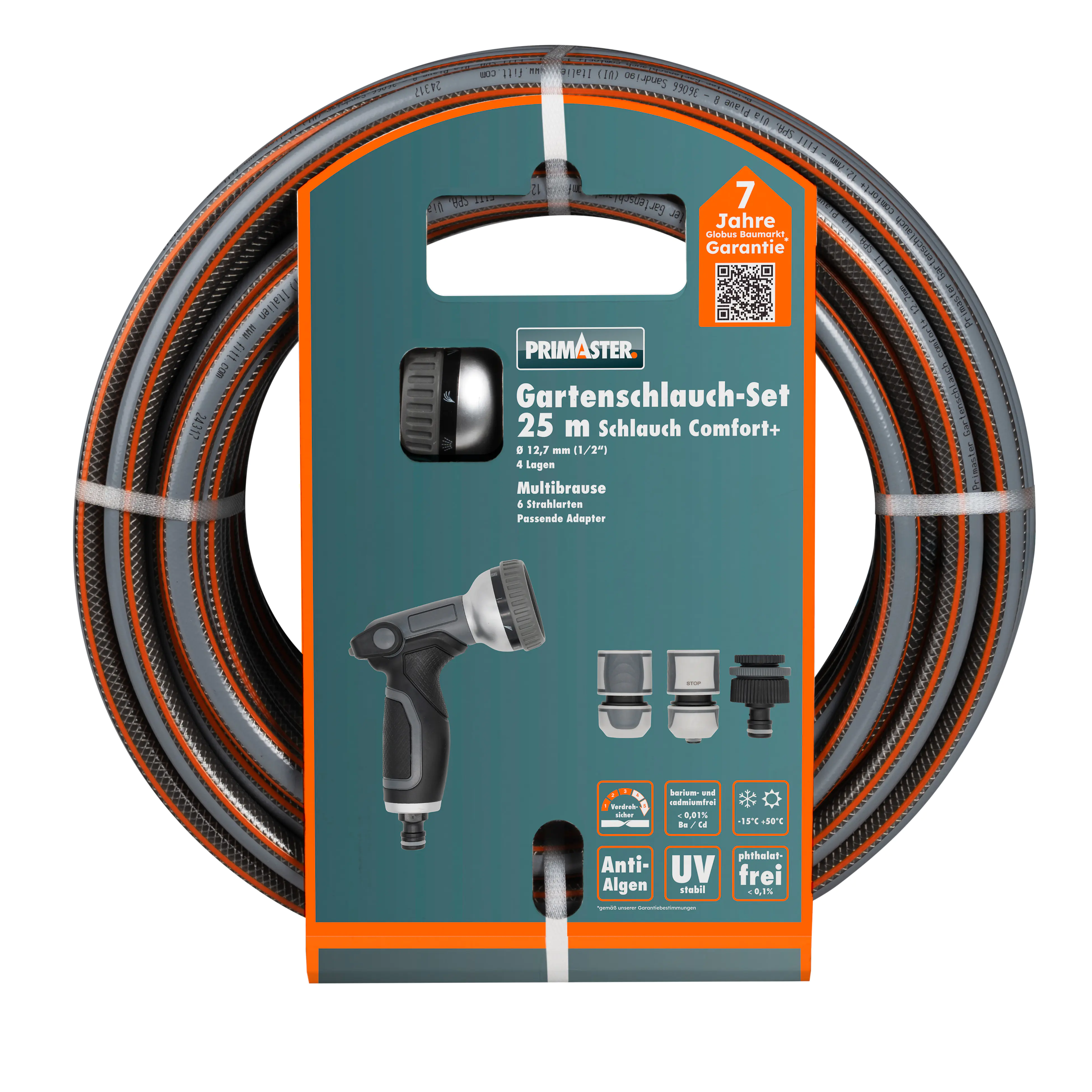 Primaster Gartenschlauch-Set Comfort+ mit Multibrause 25 m Ø 12,7 mm (1/2")