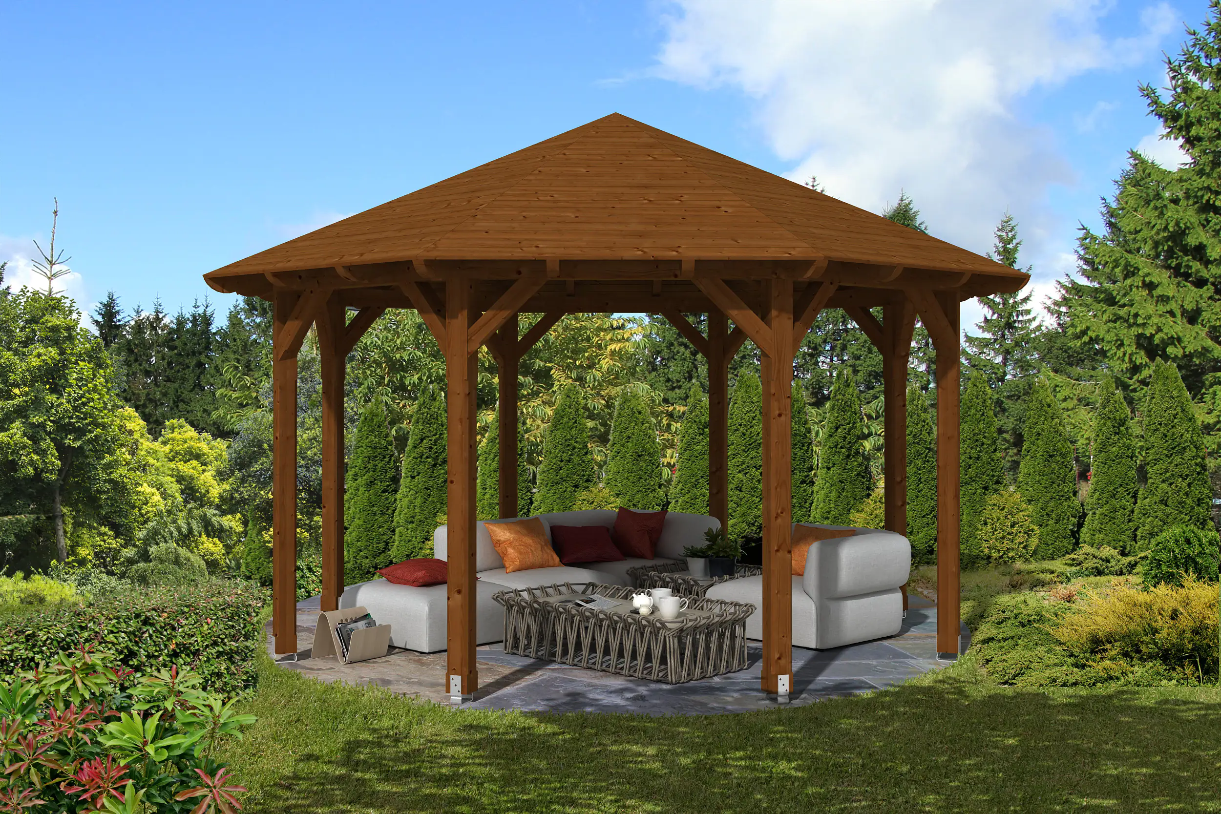 SKAN HOLZ Pavillon Lyon 2 Douglasie, lasiert in Nussbaum