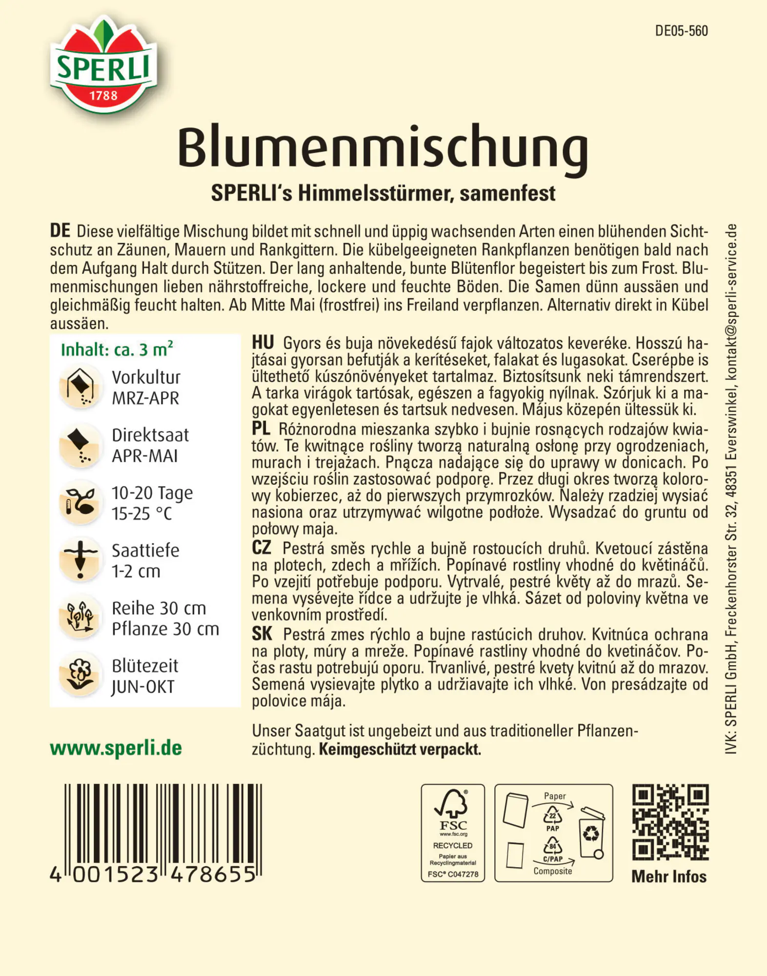 Sperli Blumenmischung SPERLI's Himmelsstürmer