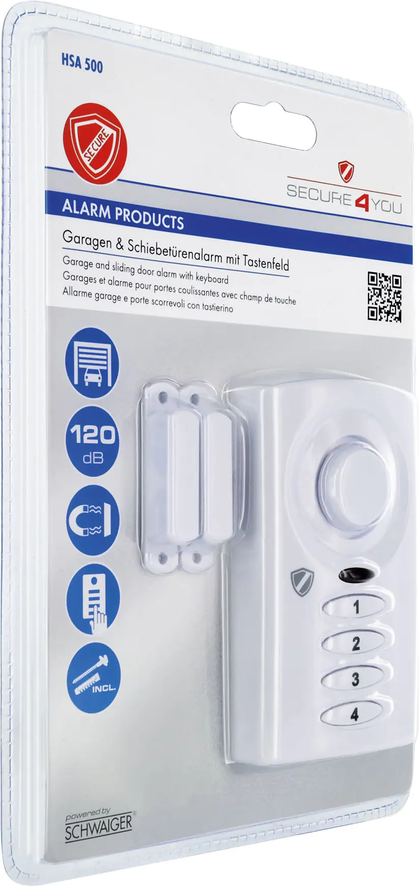 4004005019223_1 Schwaiger Garagen- und Schiebetürenalarm weiß, mit Tastenfeld