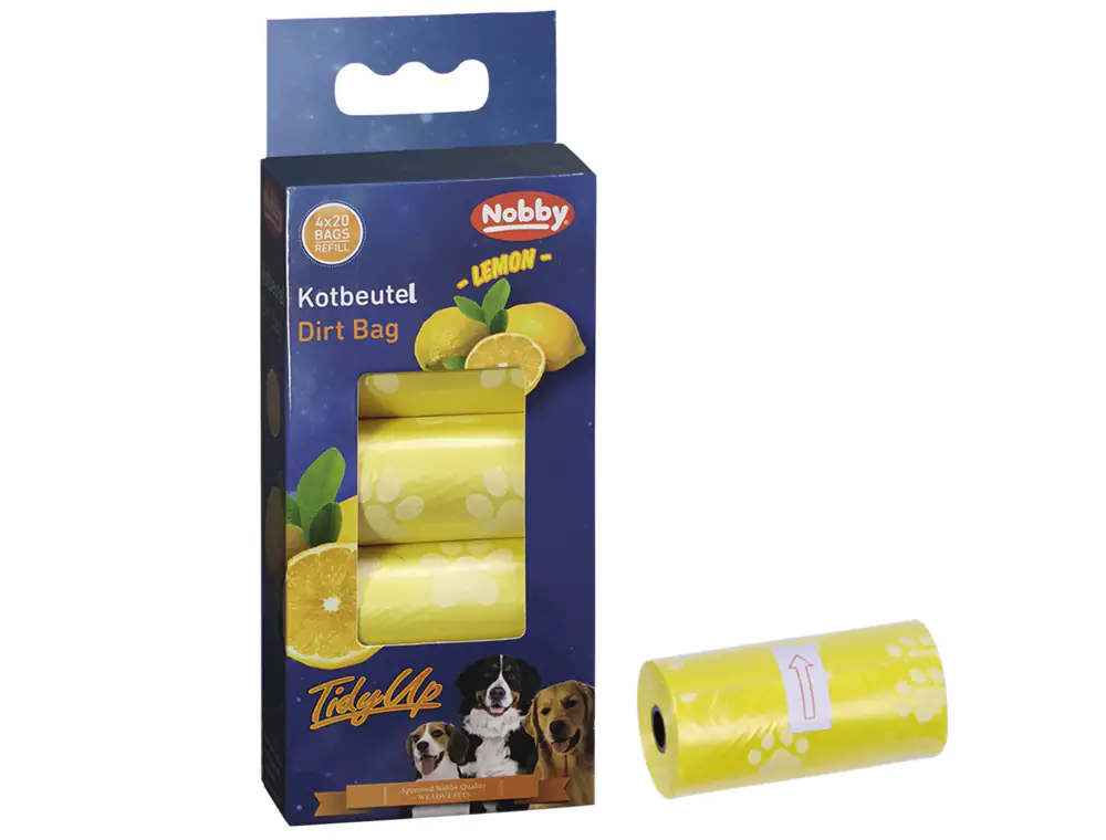 Nobby TidyUp Kotbeutel Lemon mit Pfotendruck 4 Rollen á 20 Beutel