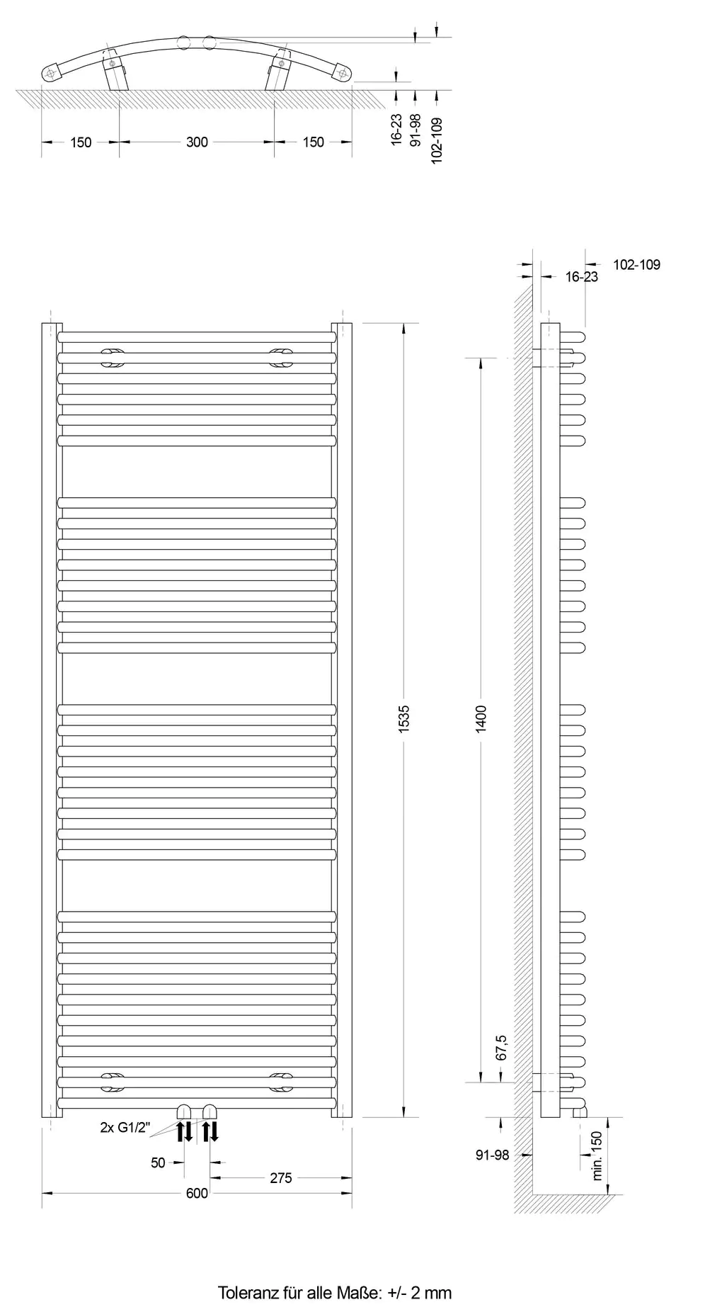 Schulte Badheizkörper Europa 153,5 x 60 cm 823 Watt