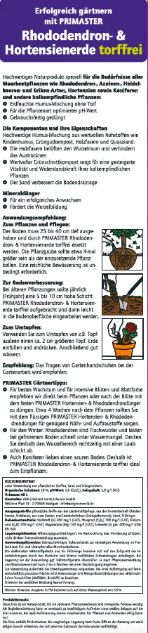 Primaster Hortensien- & Rhododendron Erde torffrei 40 L Primaster Hortensien- & Rhododendron Erde torffrei 40 L