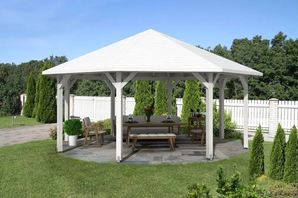 SKAN HOLZ Pavillon Nice 4 Leimholz, lasiert in Weiß