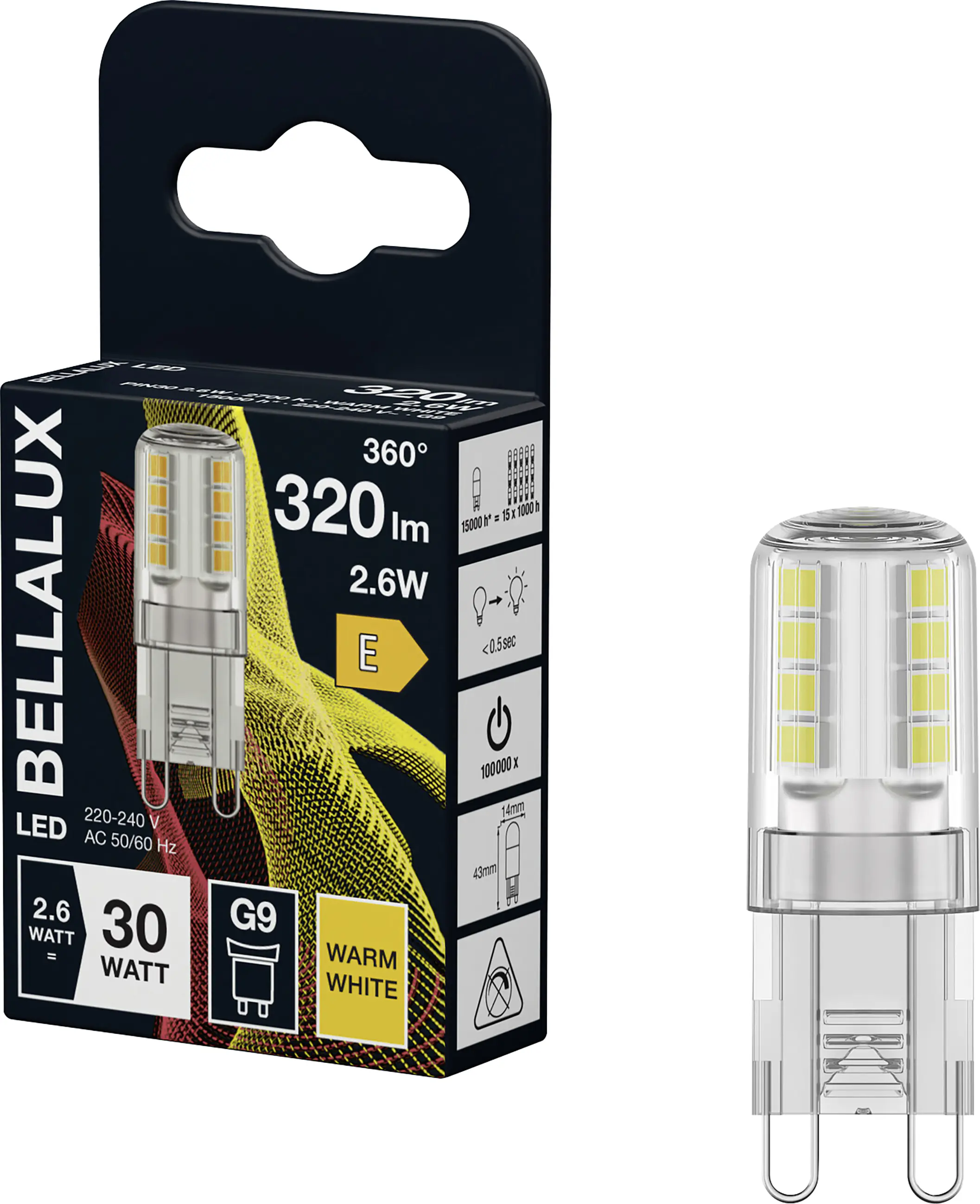 Bellalux LED Stiftsockellampe Pin30 G9 2,6 W warmweiß klar