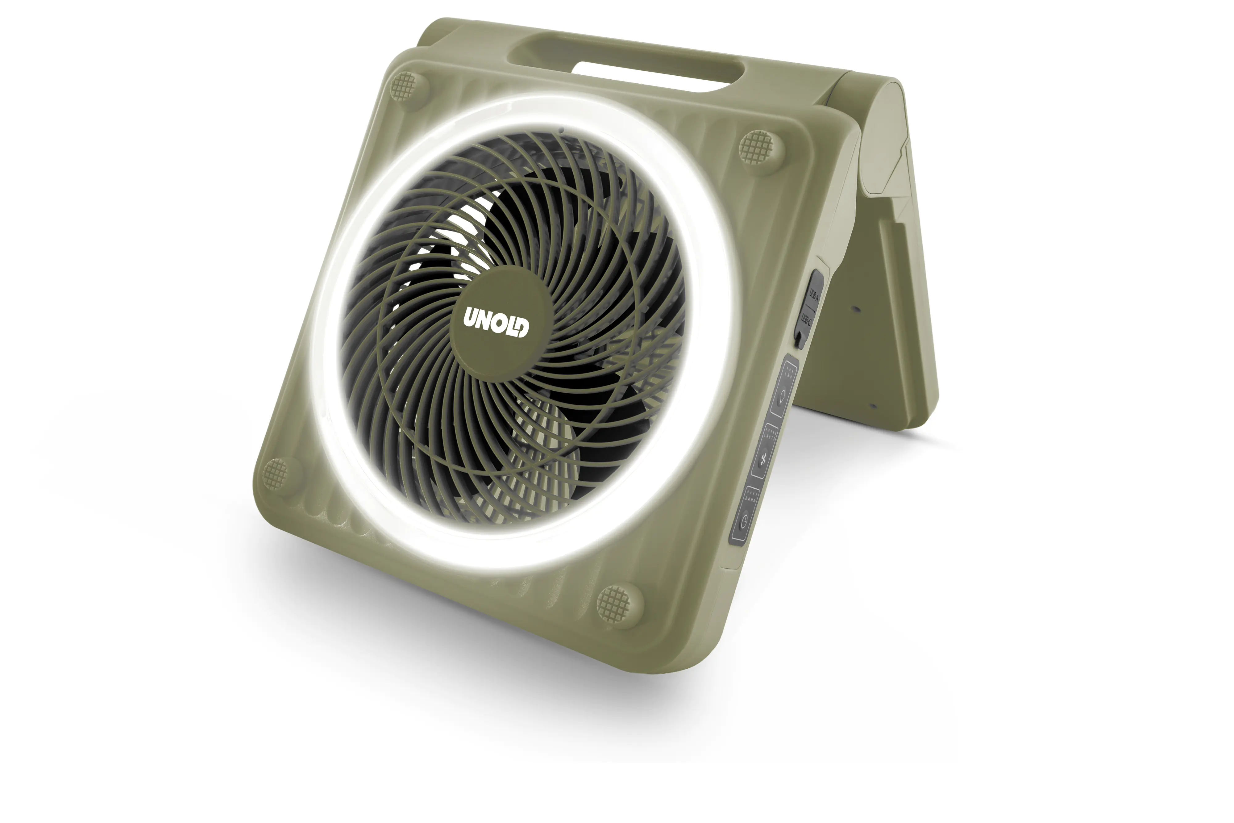 Unold Akku-Solarventilator Camping Ø 20 cm 5 Geschwindigkeitsstufen grün