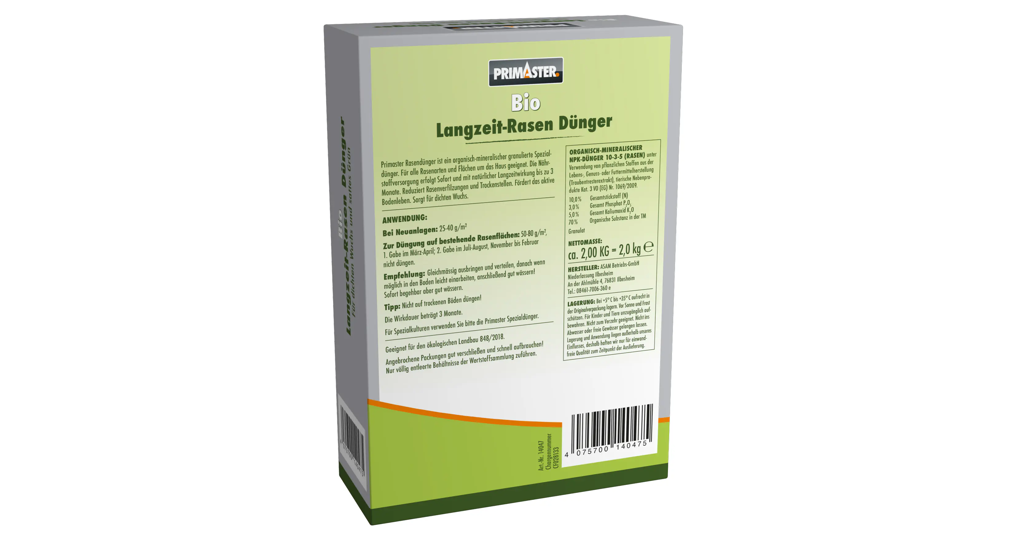 Primaster Bio Langzeit Rasendünger 2 kg für 80 m²