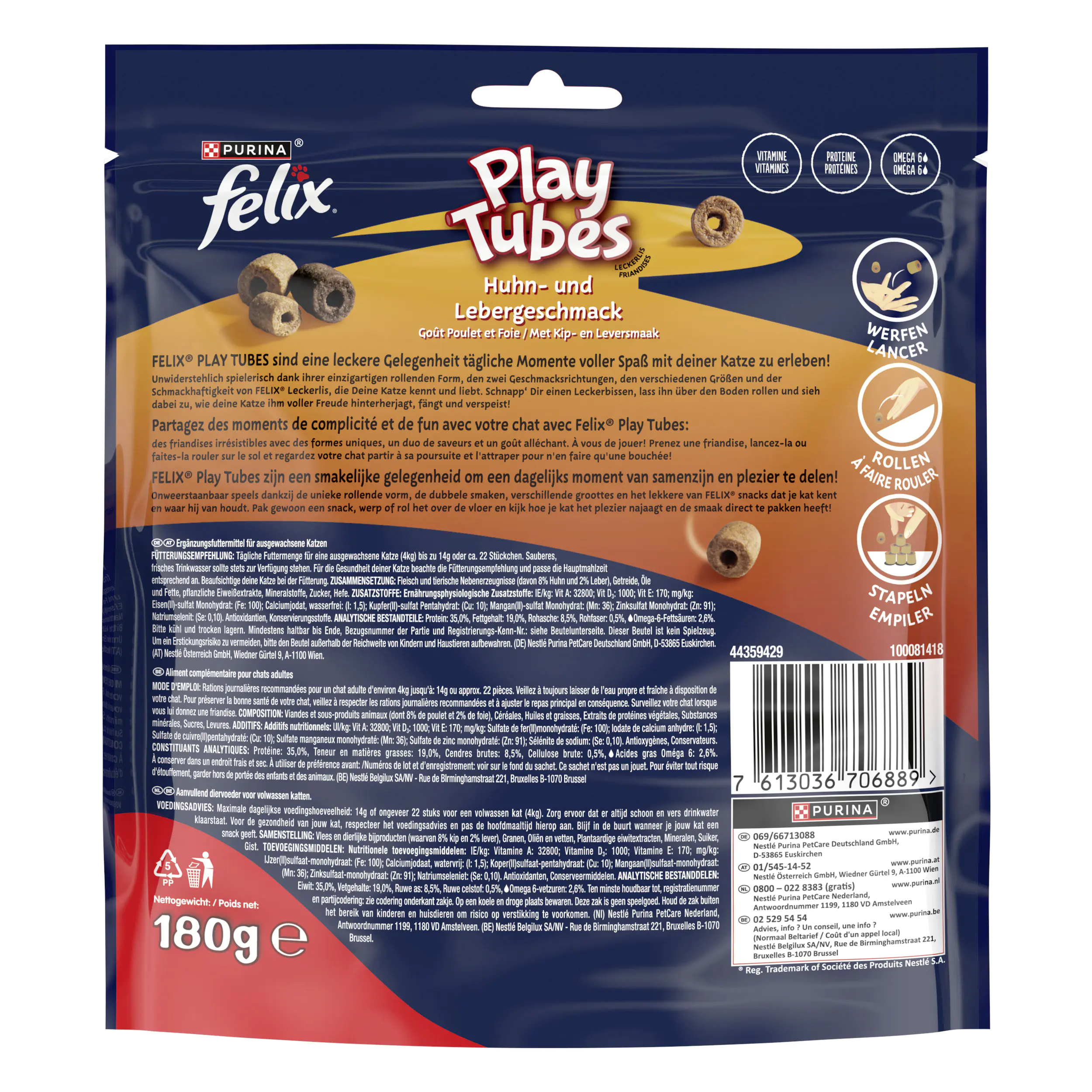 Felix Play Tubes Huhn Leber Katzensnacks 180g