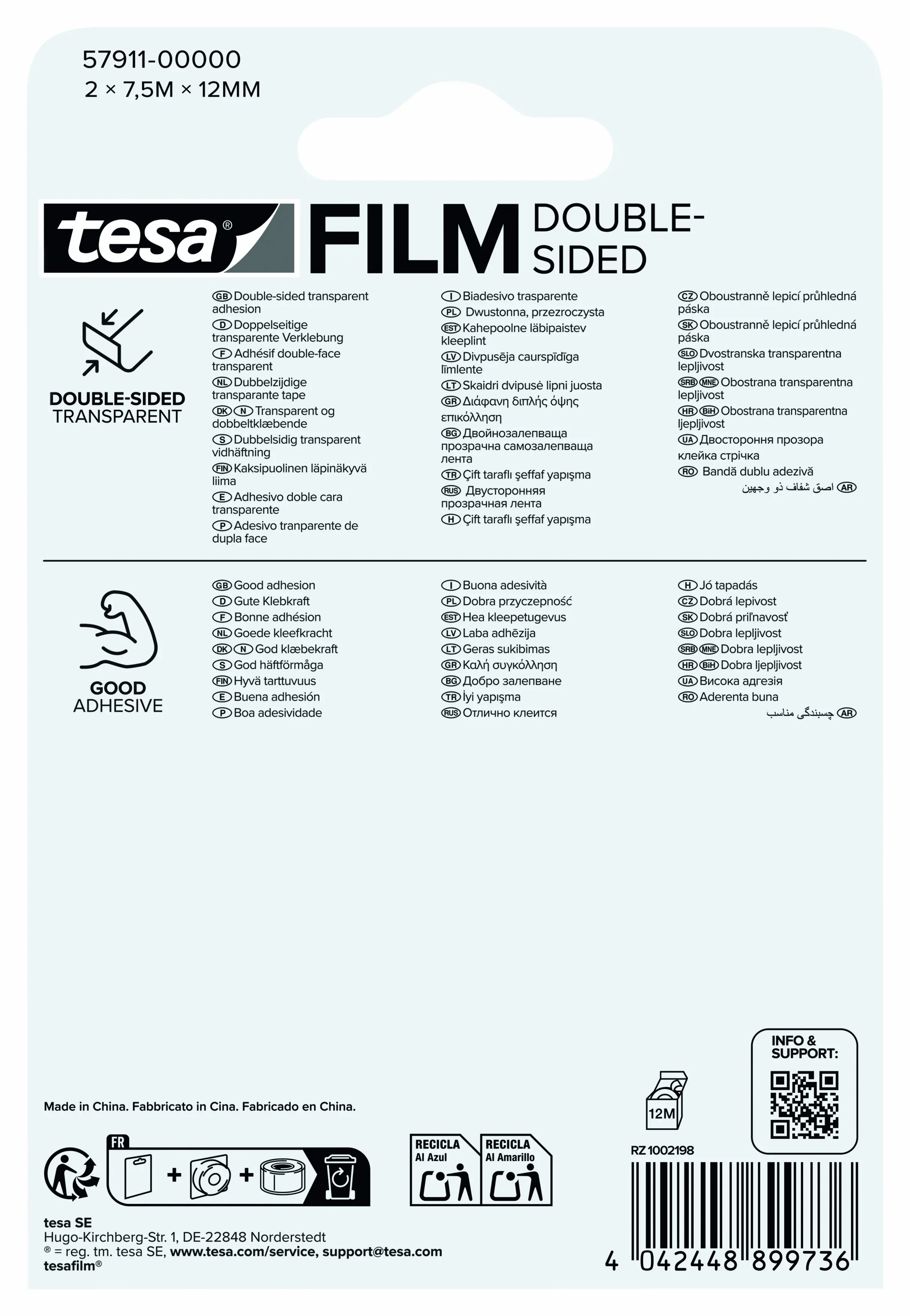 tesa doppelseitiger Klebefilm 2 Rollen 2 x 7,5 m x 12 mm
