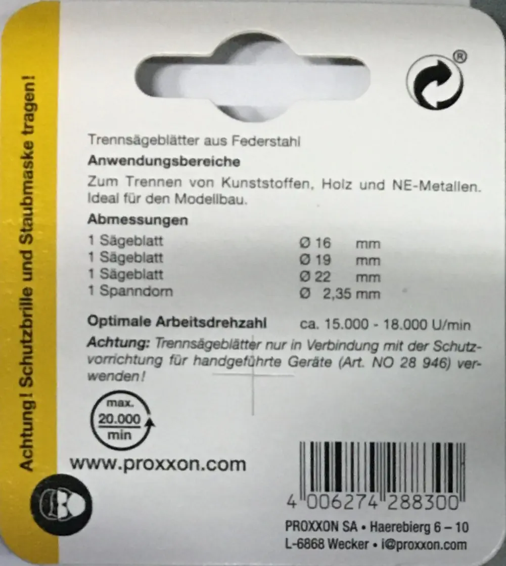 Proxxon Micromot Trennsägeblätter 16 mm 19 mm 22 mm
