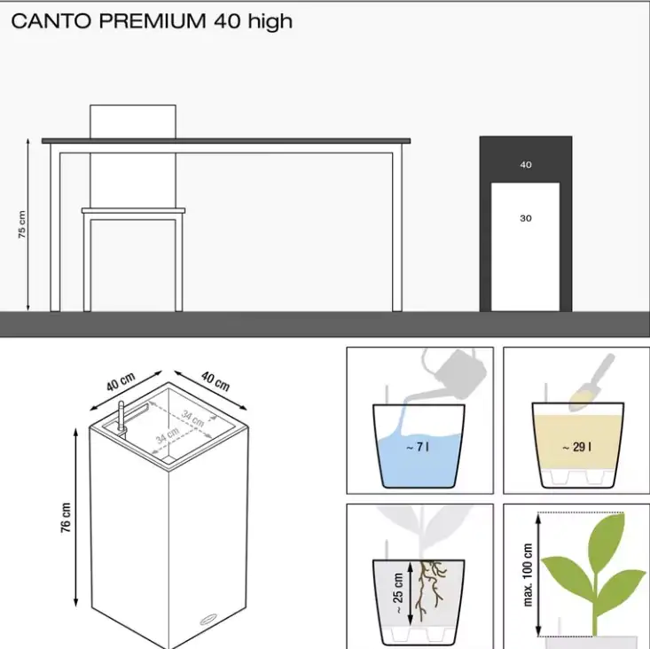 Lechuza Pflanzgefäß Canto Premium 40 high anthrazit metallic