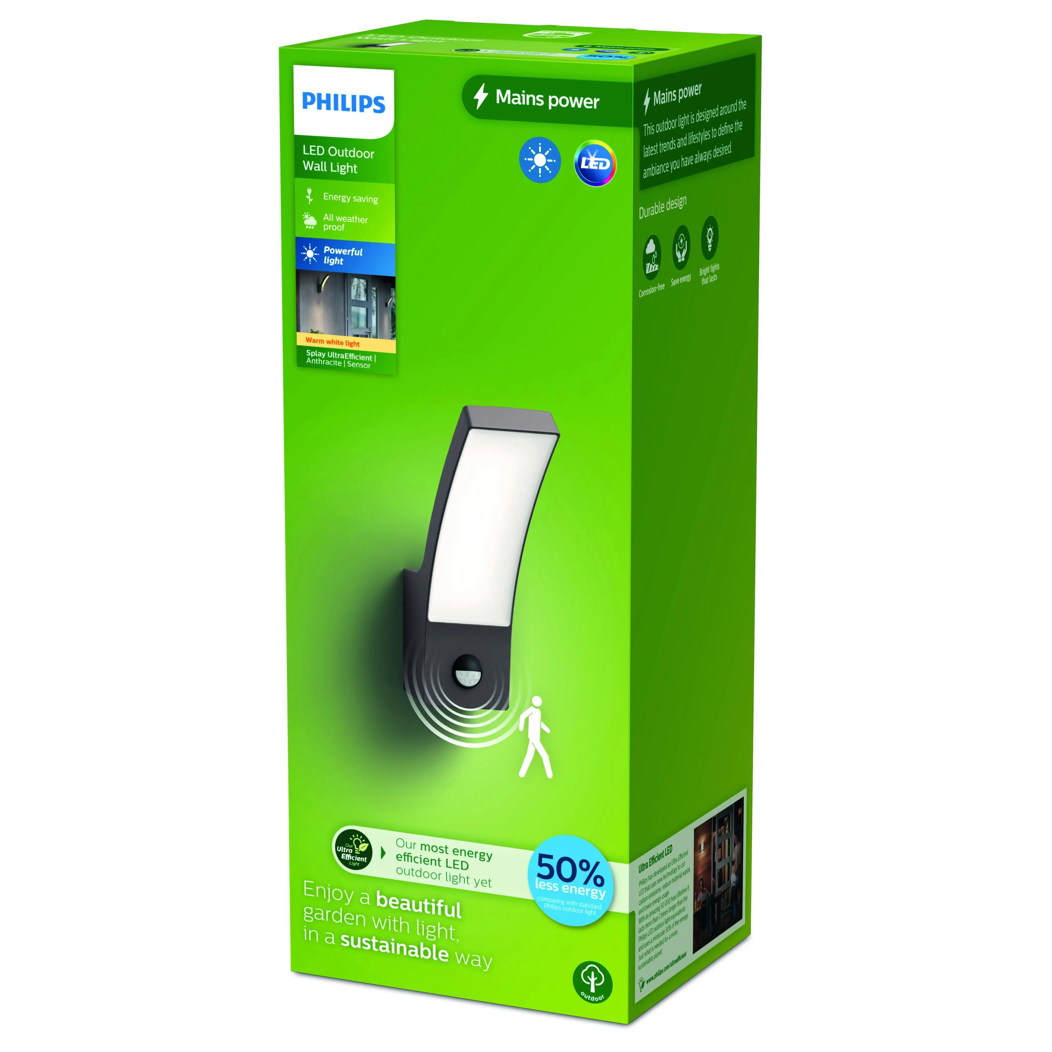 Philips LED Außenwandleuchte Splay anthrazit mit Bewegungssensor warmweiß