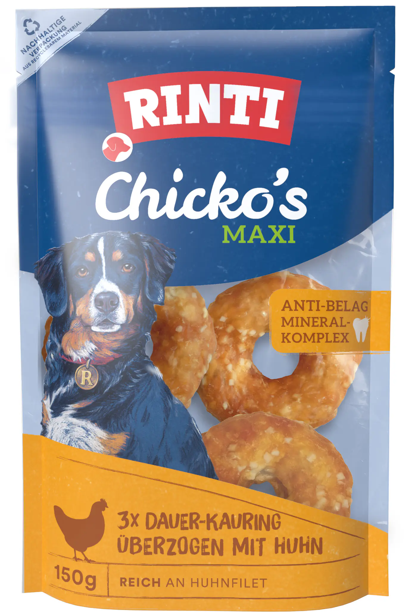 Rinti Chicko Hundesnack Kauring mit Huhn maxi 3 x 50 g Beutel