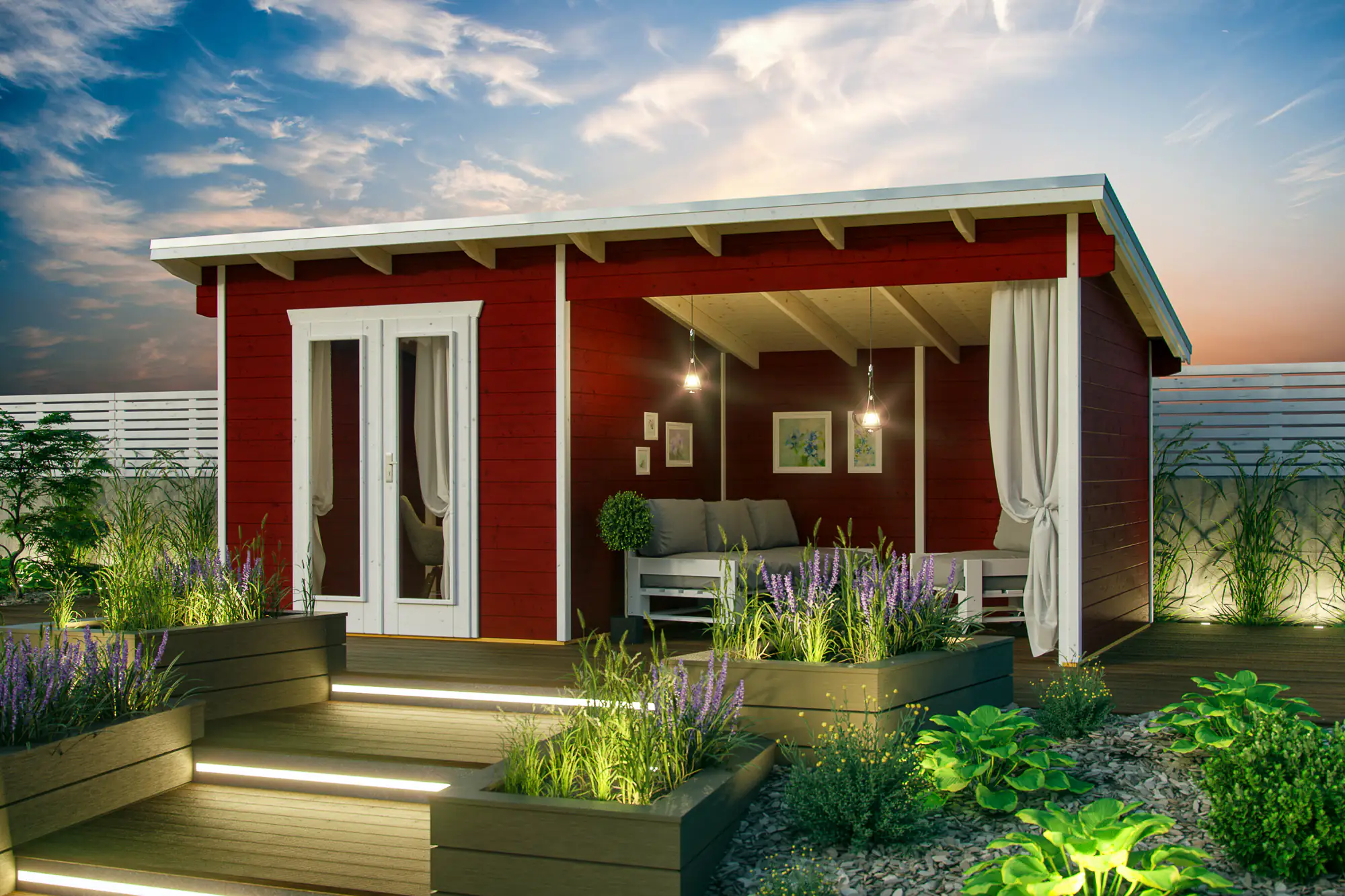 4018211035786 SKAN HOLZ Gartenhaus Texel 550 x 250 cm schwedenrot mit Fußboden