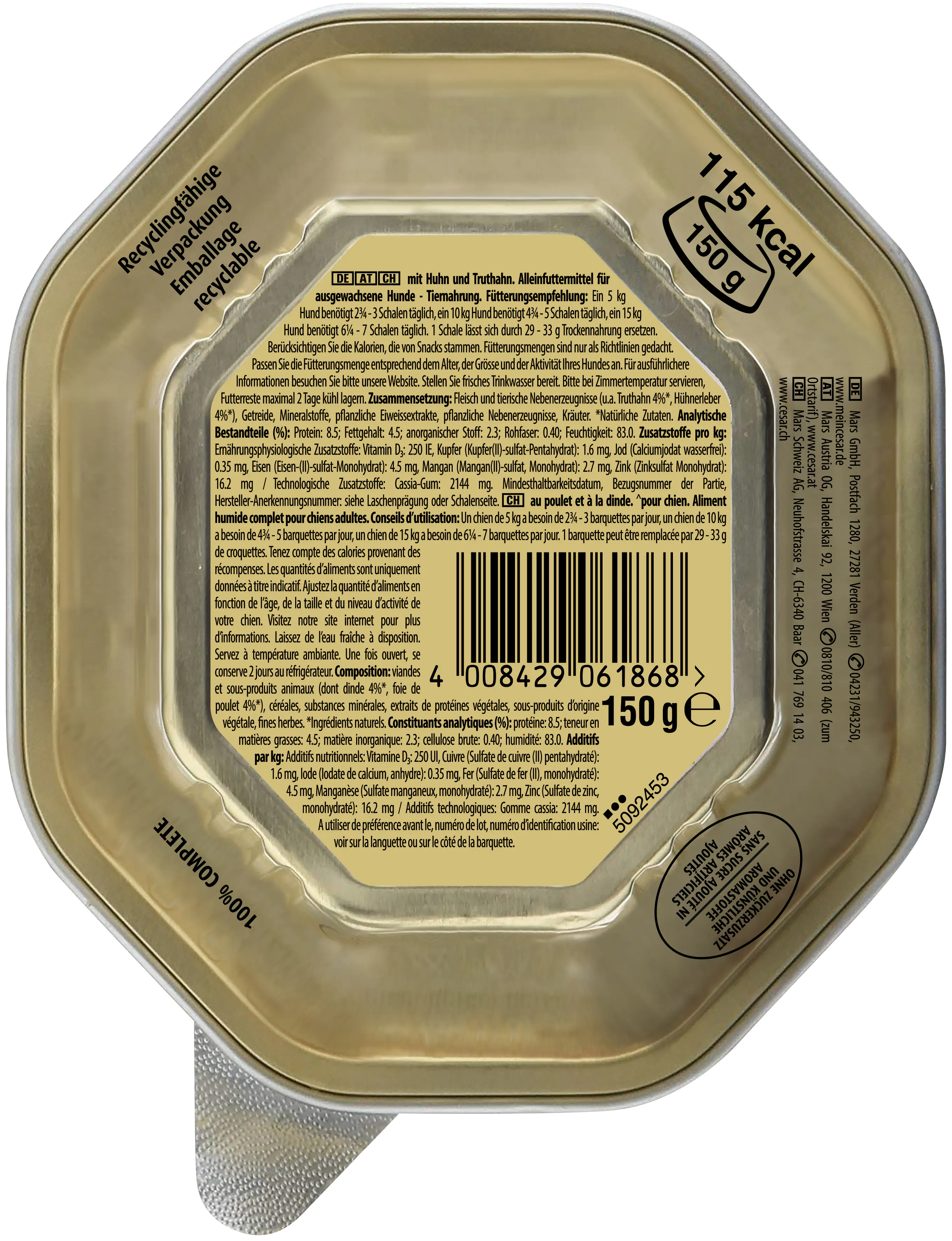 Cesar Klassik-Terrine Adult mit Huhn und Truthahn 150 g