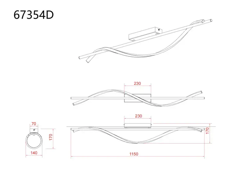 Globo Deckenleuchte Watkins 115 x 14 cm L x B schwarz warmweiß