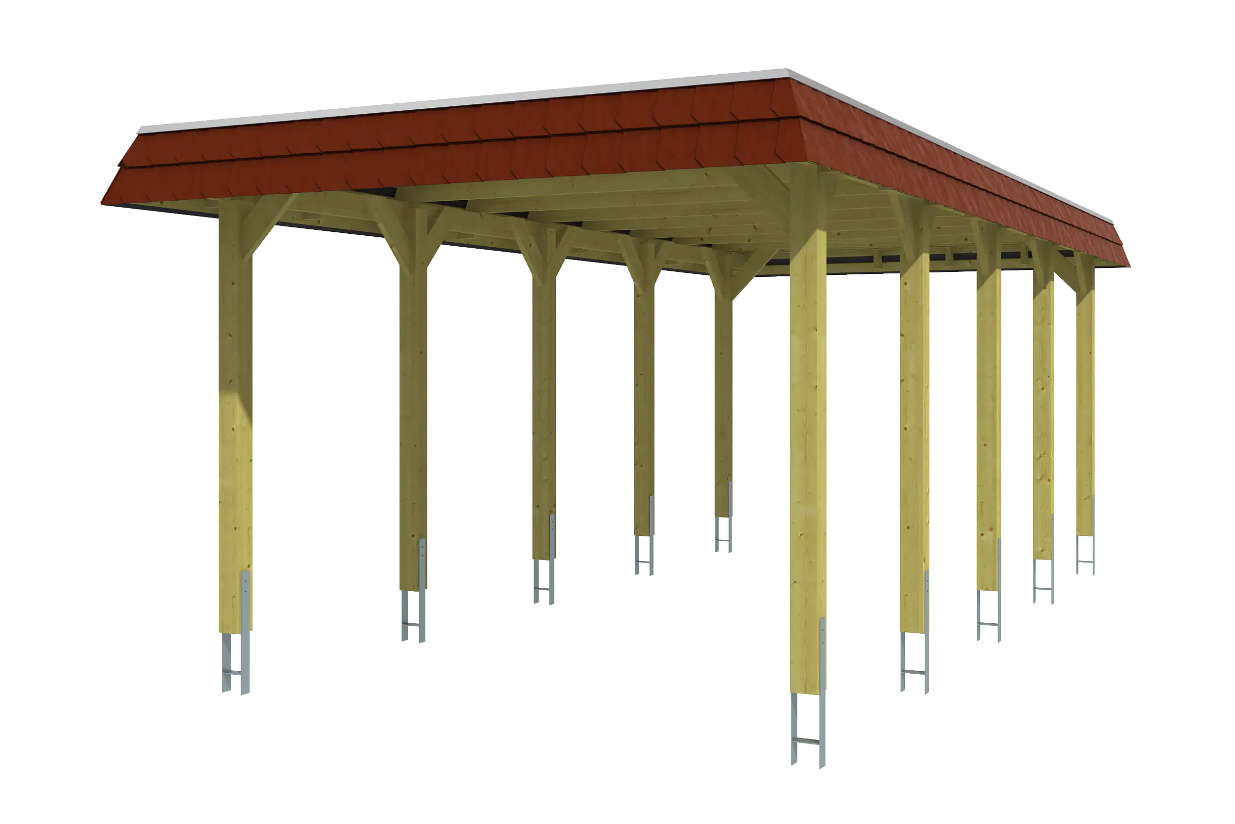SKAN HOLZ Carport Spreewald 345 x 741 cm mit Aluminiumdach, rote Blende