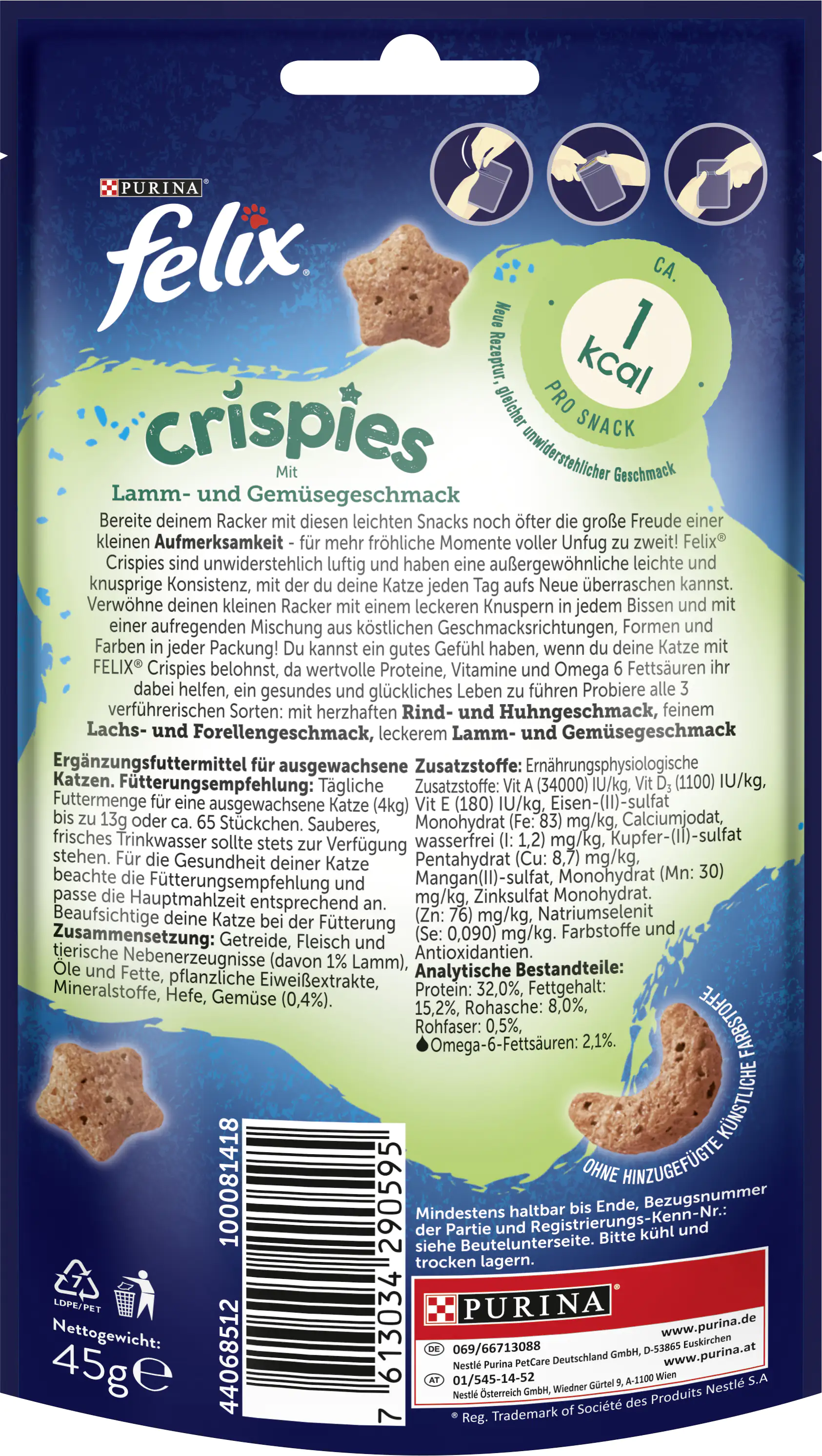 Felix Crispies Katzensnack Fleisch und Gemüse 45g