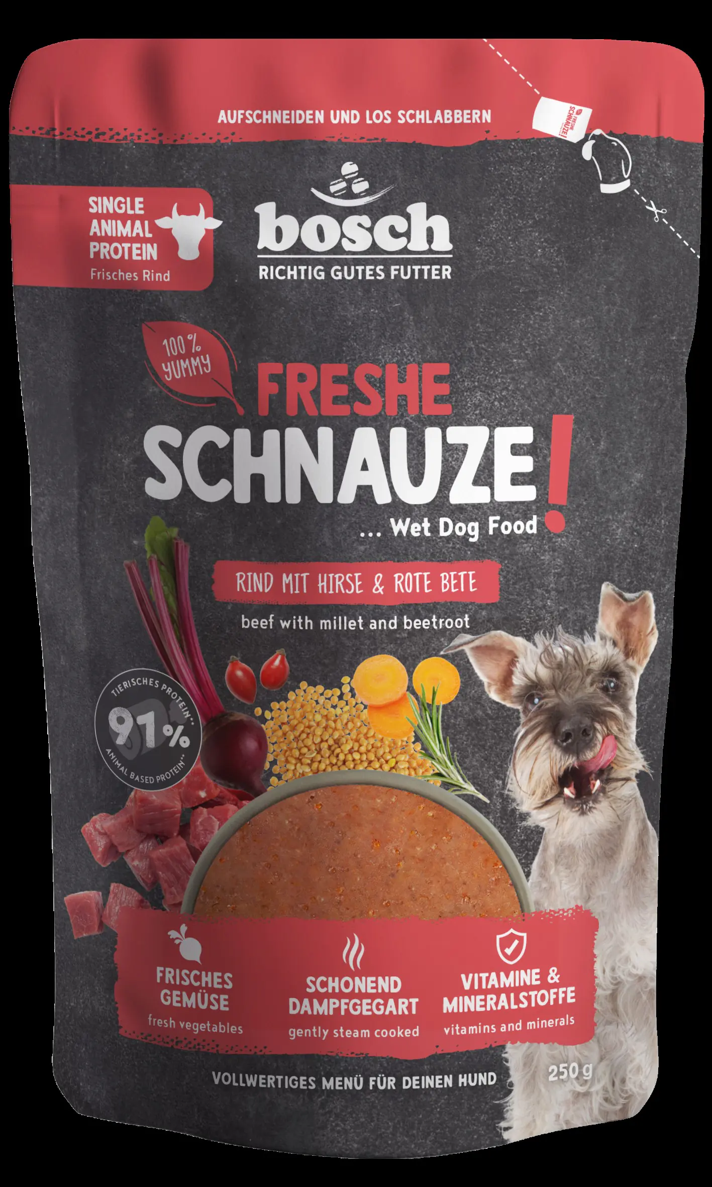 Bosch Freshe Schnauze Hundenassfutter Adult 250 g Rind mit Hirse & rote Beete Bosch Freshe Schnauze Hundenassfutter Adult 250 g Rind mit Hirse & rote Beete