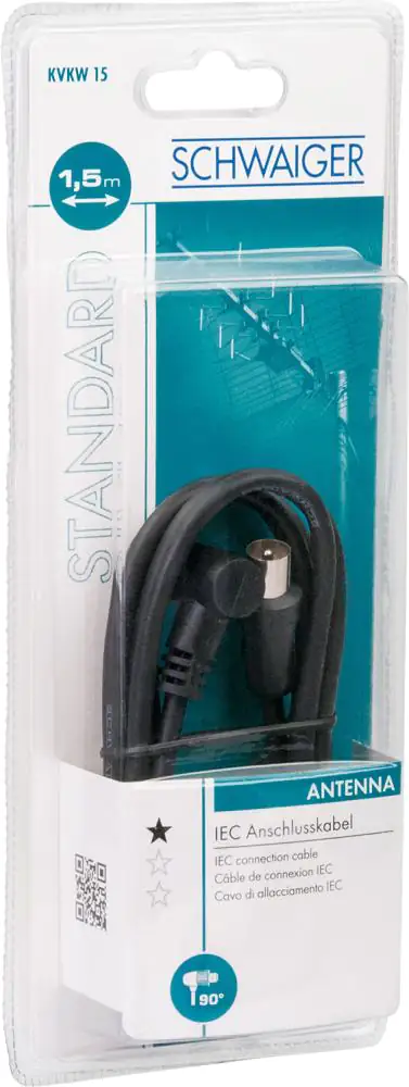 Schwaiger Antennen Anschlusskabel KVKW15 532 (75dB) weiß, 1,5m, 90° gewinkelt, 1x IEC Stecker / 1x I Schwaiger Antennen Anschlusskabel KVKW15 532 (75dB) weiß, 1,5m, 90° gewinkelt, 1x IEC Stecker / 1x I