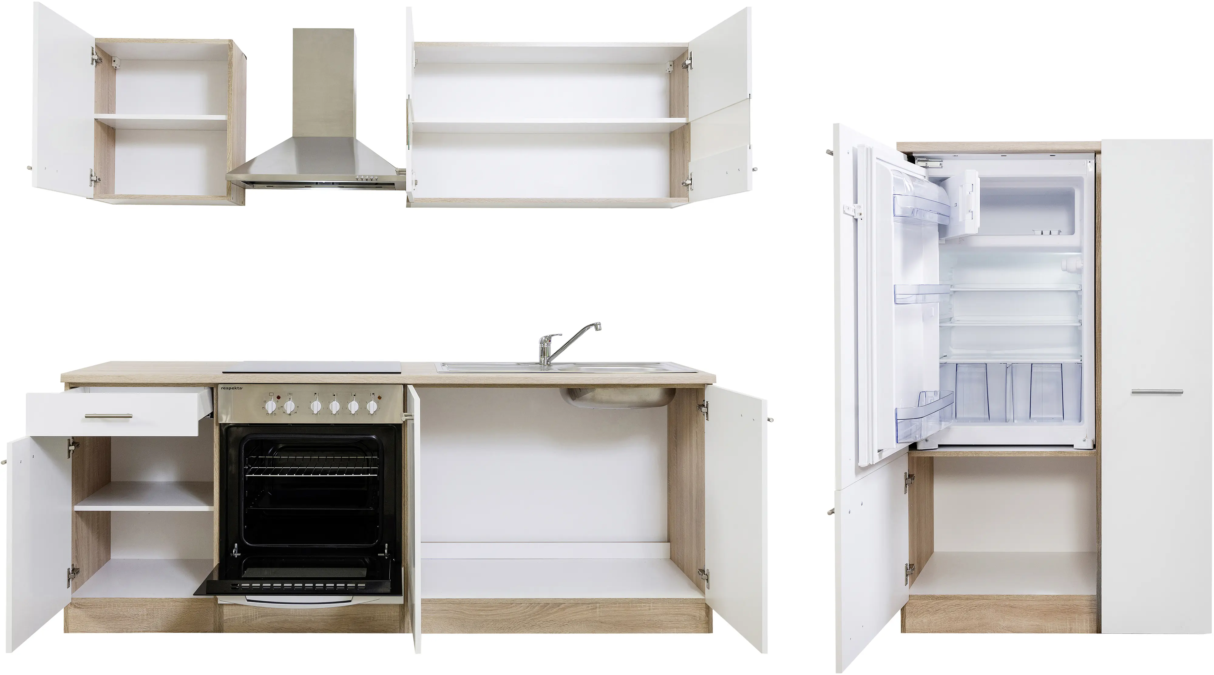 Respekta Economy Küchenblock 300 cm weiß, Eiche Sonoma, KB300ESWC
