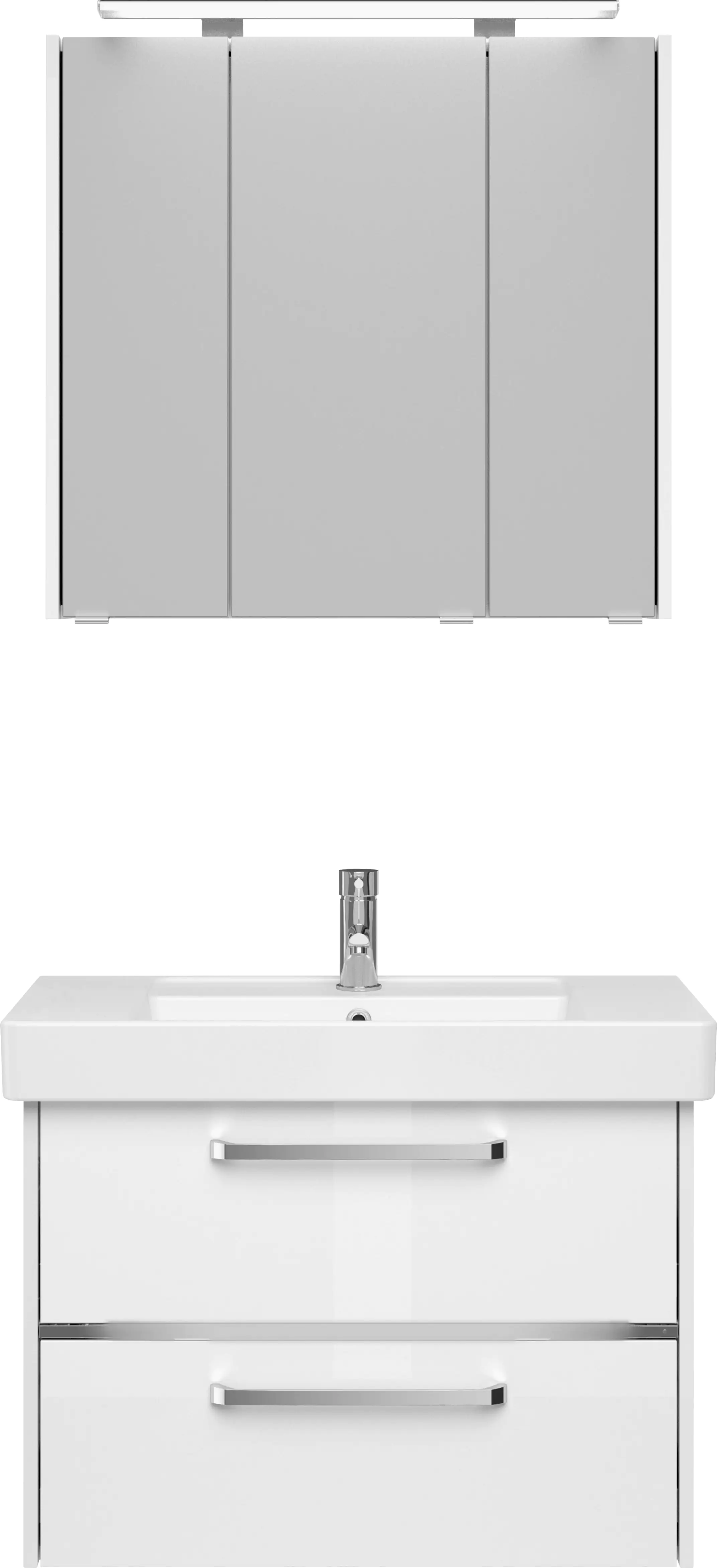 Primaster Badmöbel-Set Berlin weiß 80 cm LED-Leuchten, Keramikwaschtisch