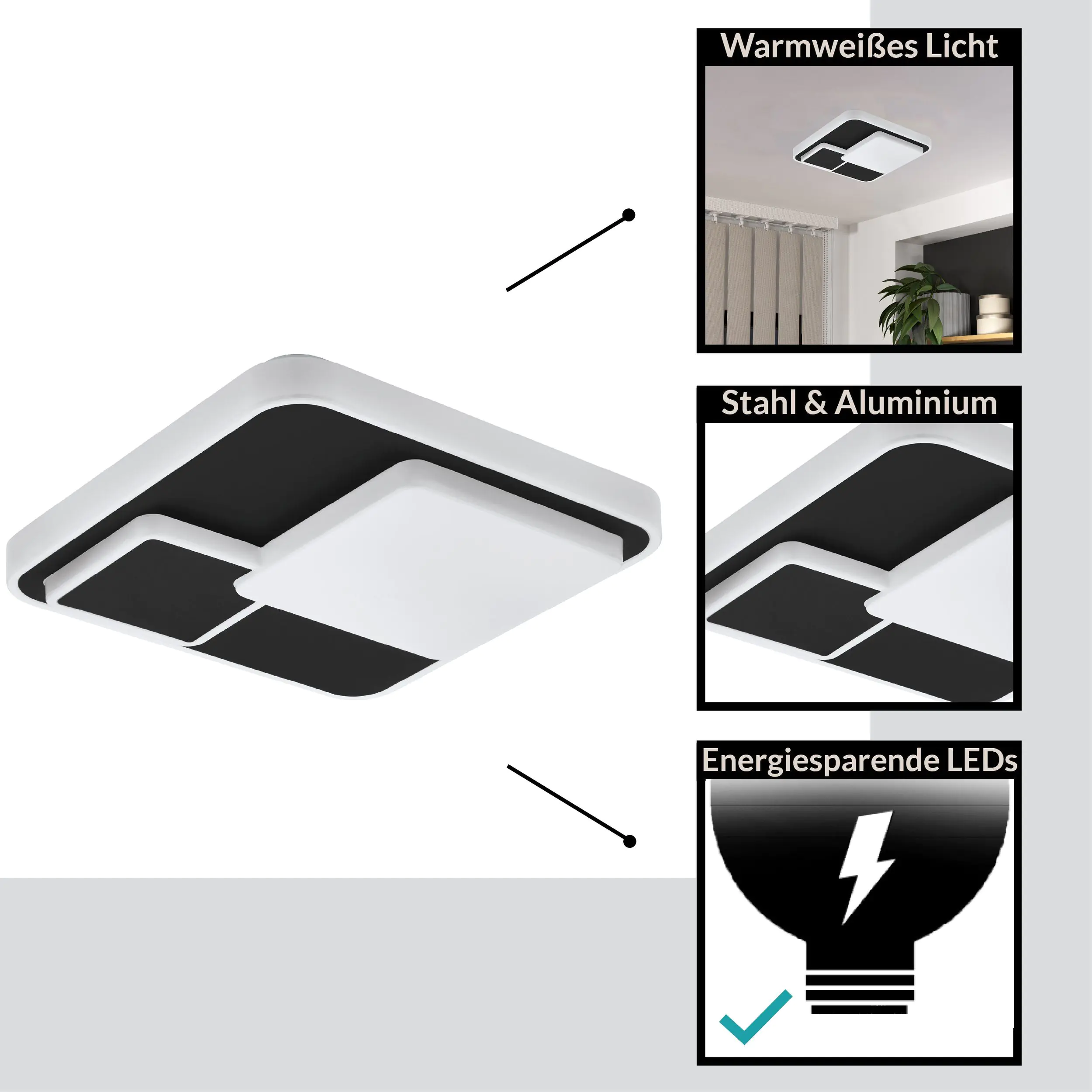 Eglo LED Deckenleuchte Lepreso weiß-schwarz 38,5 x 38,5 cm warmweiß