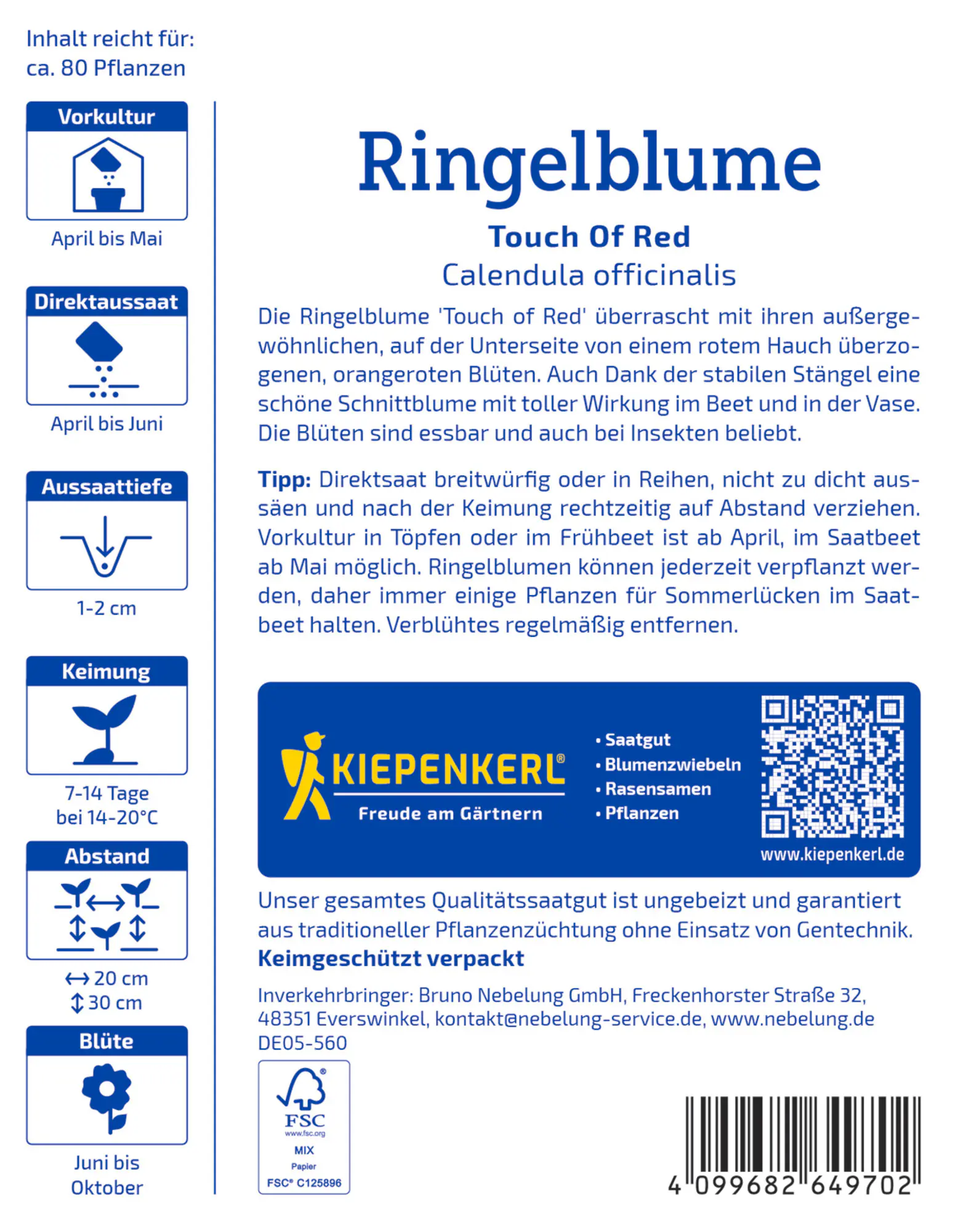 Kiepenkerl Profi-Line Blumensamen Ringelblumen Touch Of Red für ca. 80 Pflanzen