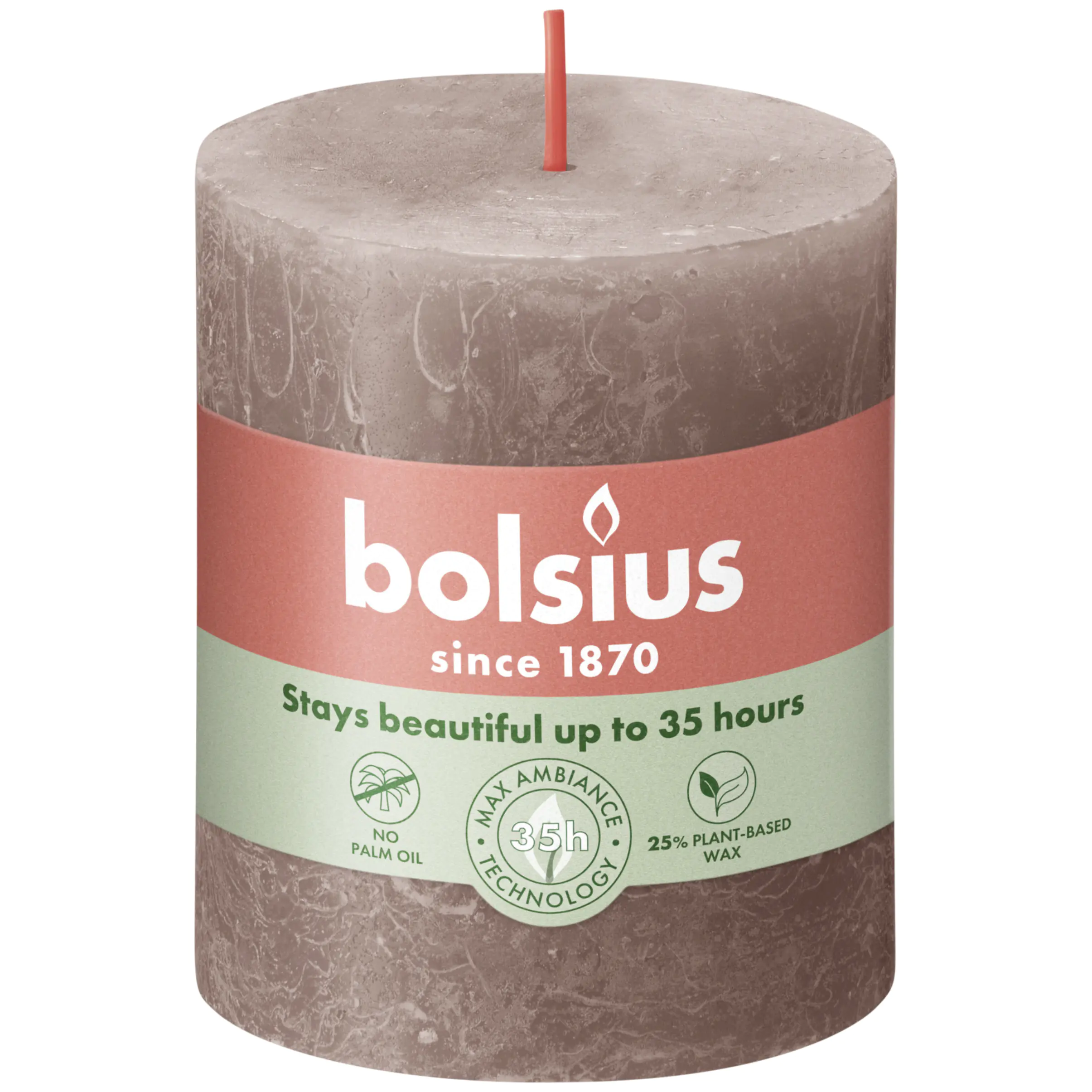 Bolsius Stumpenkerze Rustik Shine Rustikales Taupe 8 cm