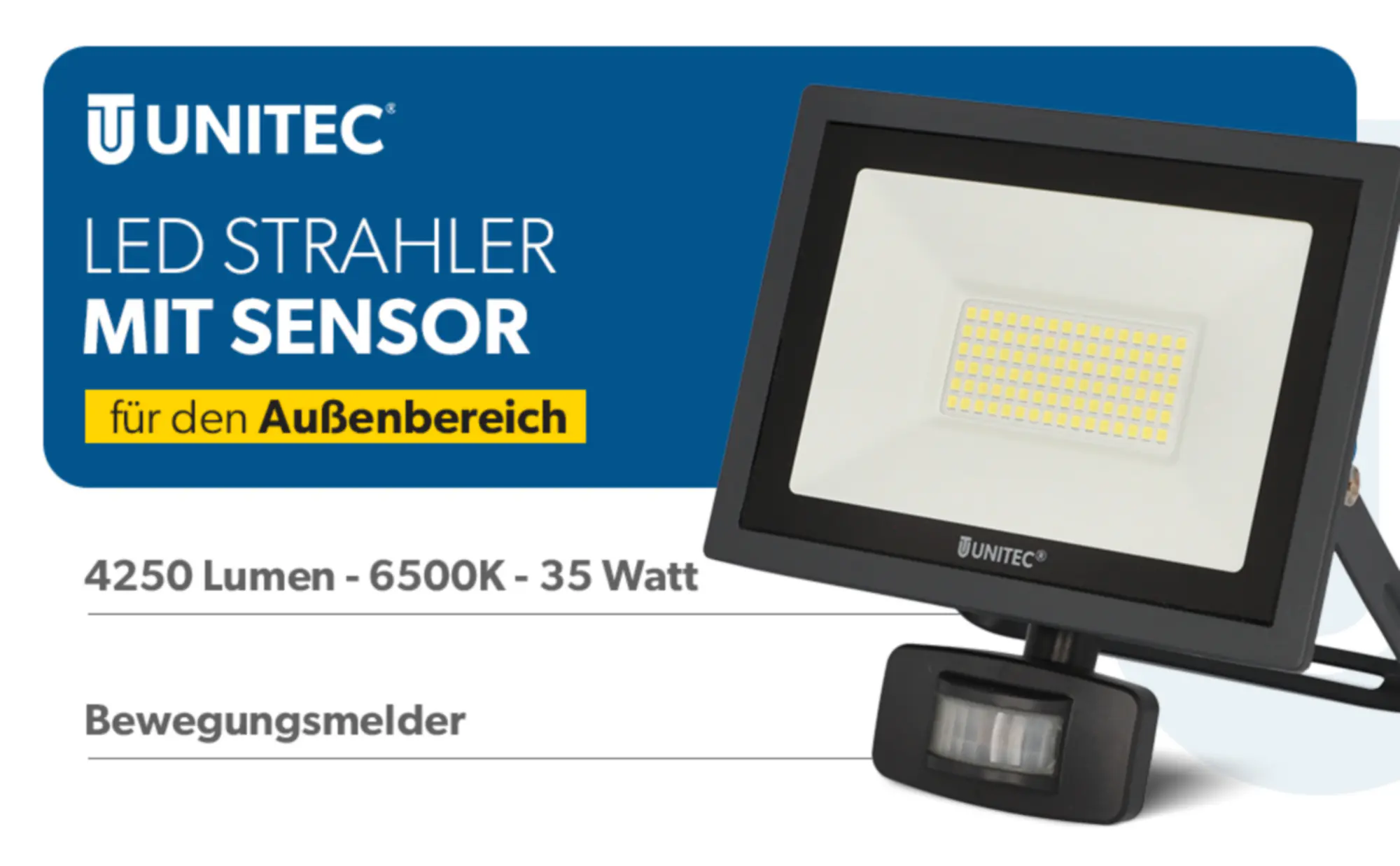 UniTec LED Strahler anthrazit mit Bewegungsmelder 35 W 4250 lm 