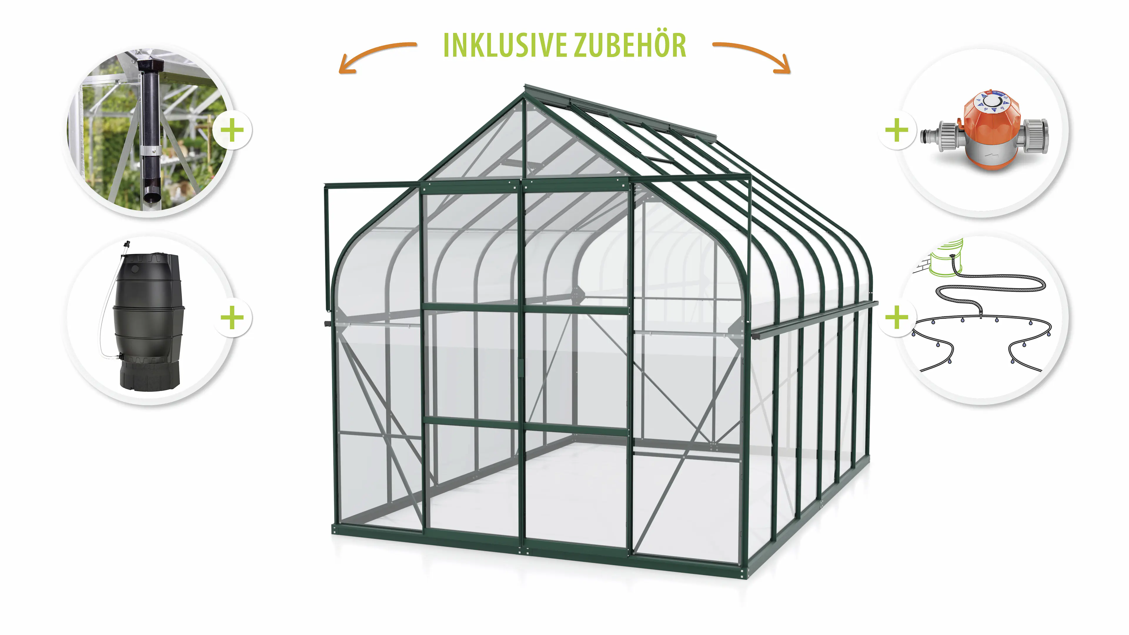 Vitavia Gewächshaus-Set Dione 9900 ESG 3 mm smaragd 254 x 379 cm 